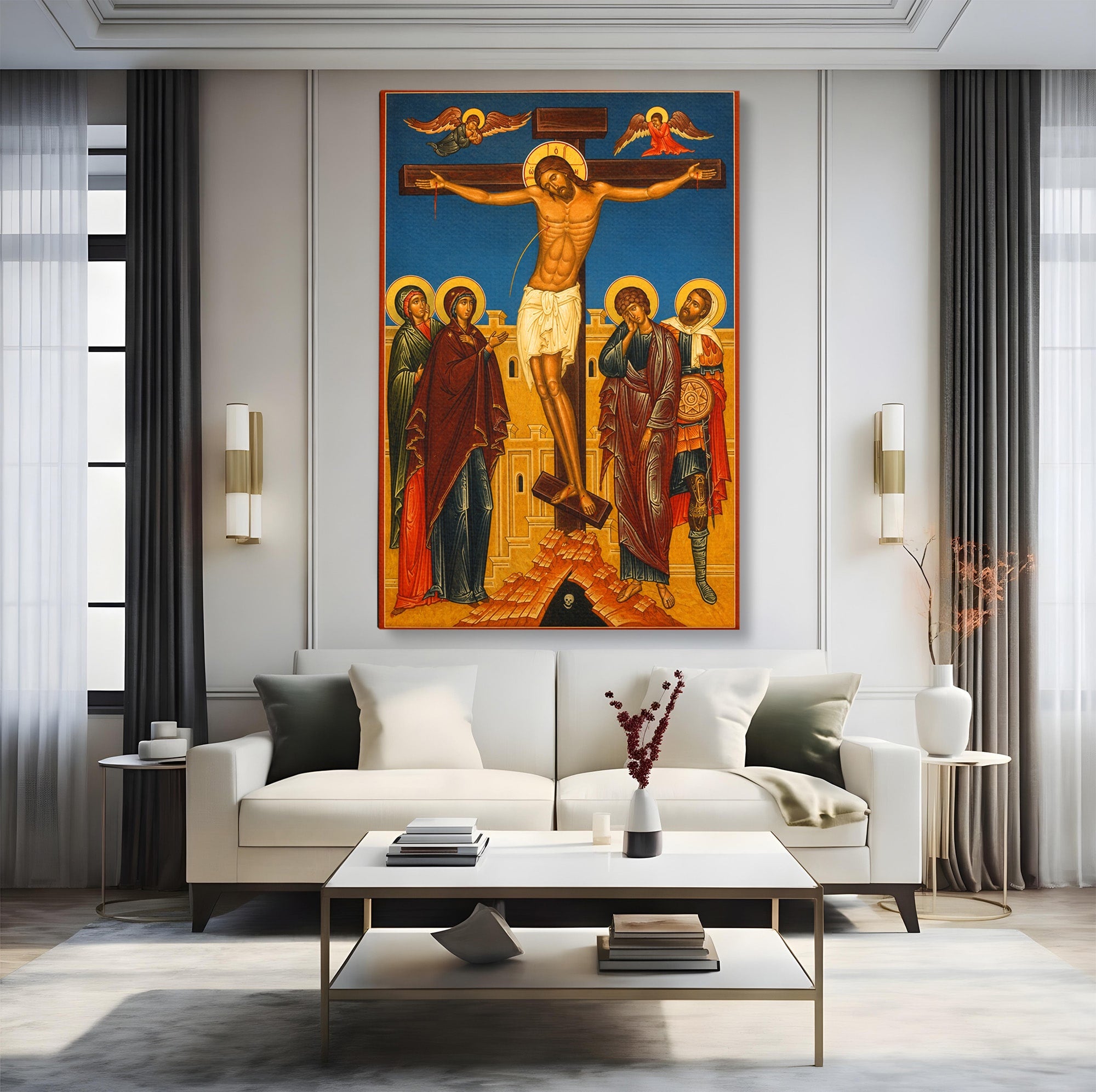 Tablou Canvas Premium LuxCanva® H1095, Jertfa Iubirii Divine, Religie, Icoana, Credinta, Spiritualitate, Dormitor, Birou, Culori Vibrante