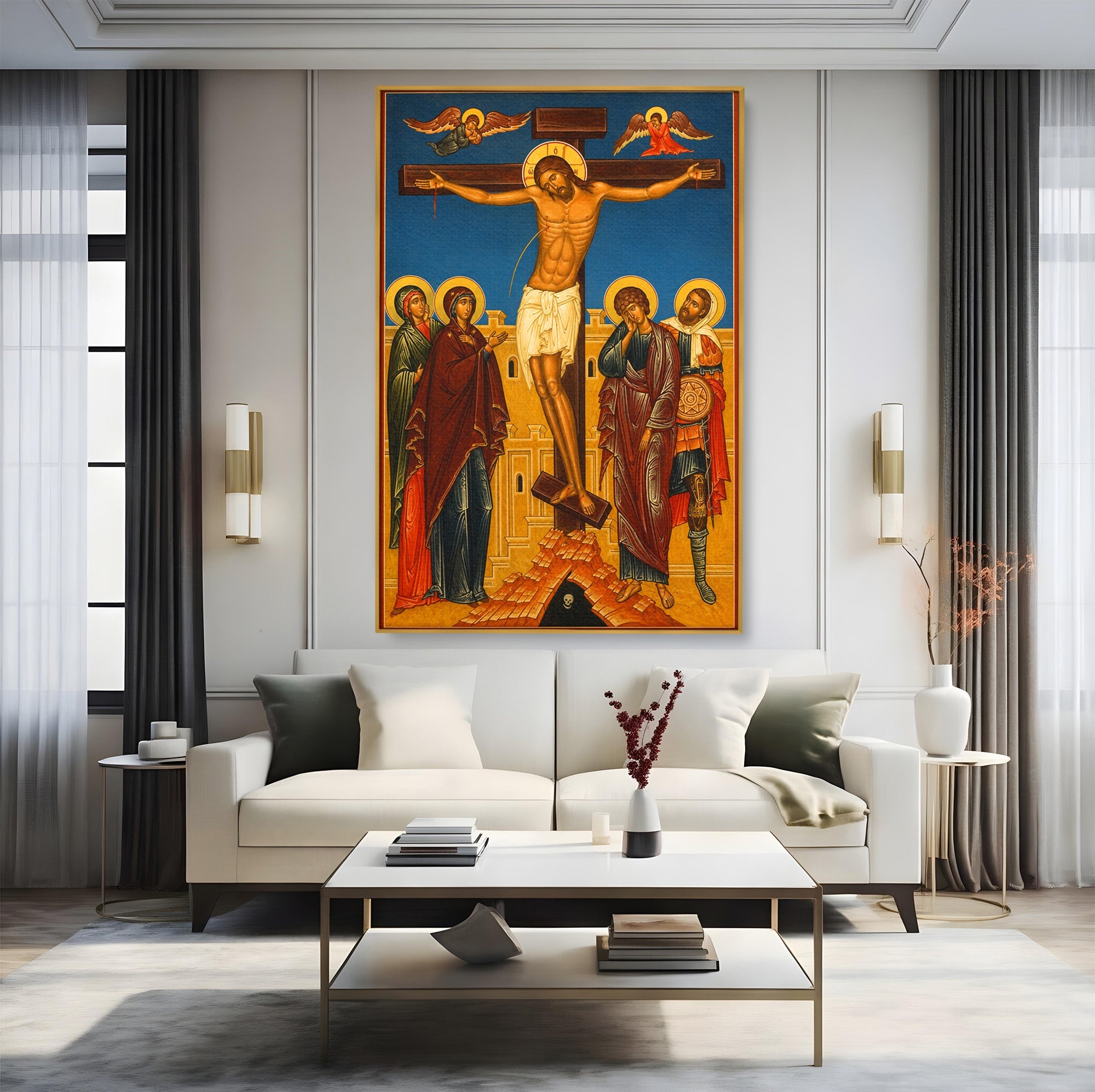 Tablou Canvas Premium LuxCanva® H1095, Jertfa Iubirii Divine, Religie, Icoana, Credinta, Spiritualitate, Dormitor, Birou, Culori Vibrante