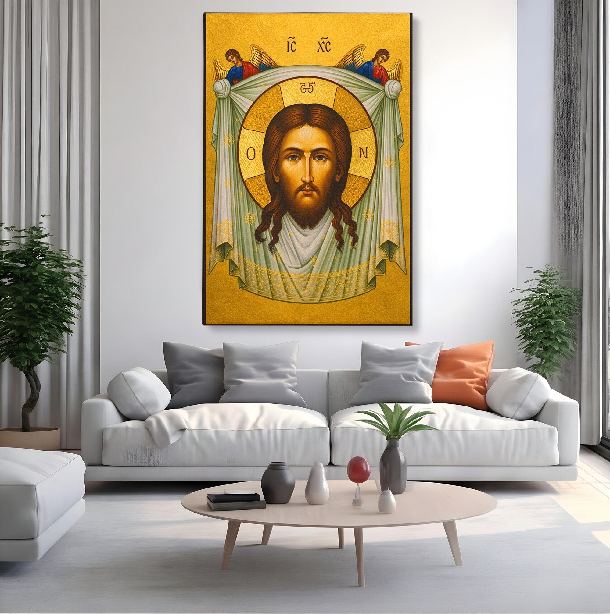 Tablou Canvas Premium LuxCanva® H1096, Fata Milostivirii Divine, Icoana, Religie, Spiritualitate, Credinta, Arta Sacra, Dormitor, Birou, Culori Vibrante