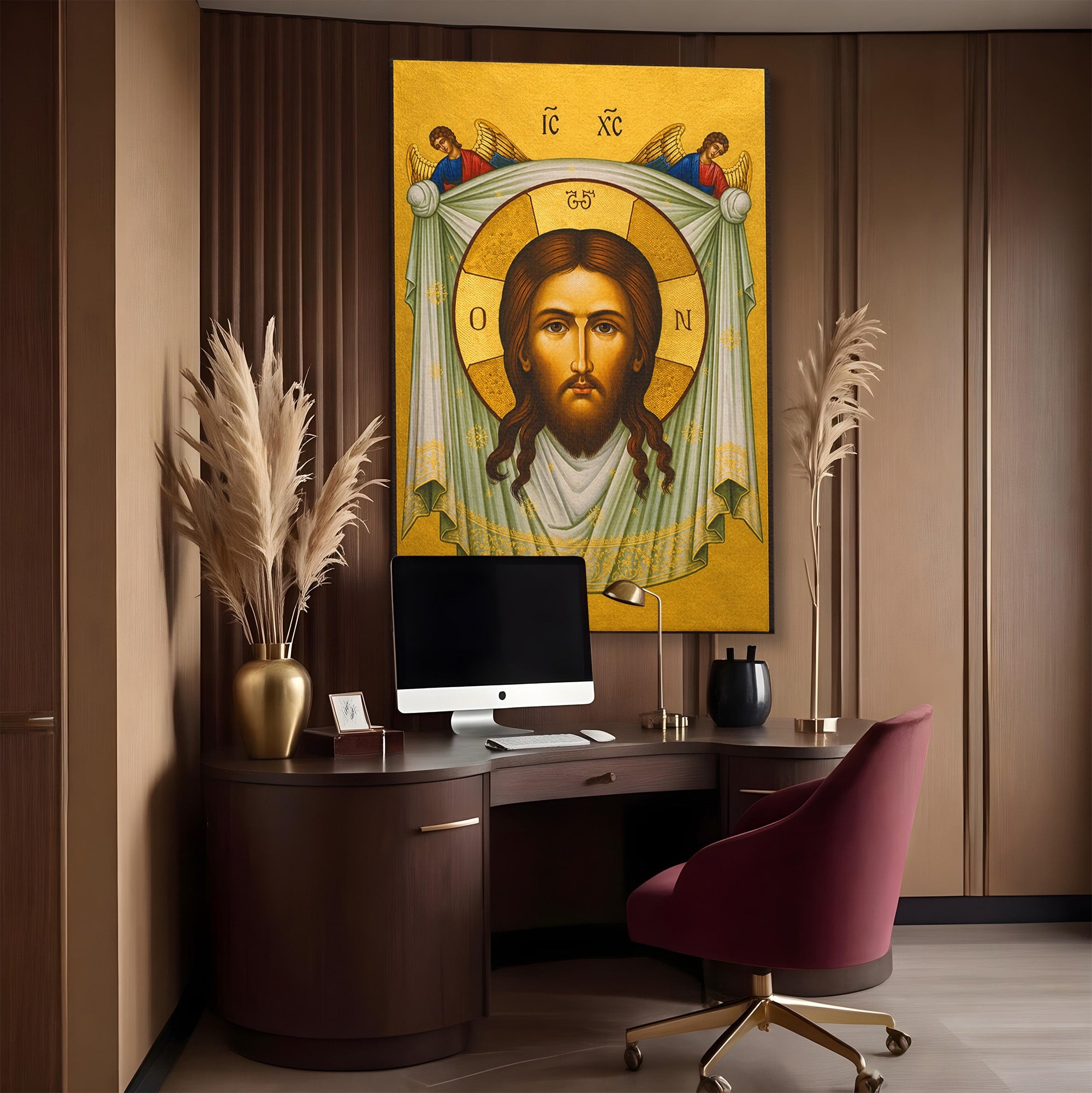 Tablou Canvas Premium LuxCanva® H1096, Fata Milostivirii Divine, Icoana, Religie, Spiritualitate, Credinta, Arta Sacra, Dormitor, Birou, Culori Vibrante
