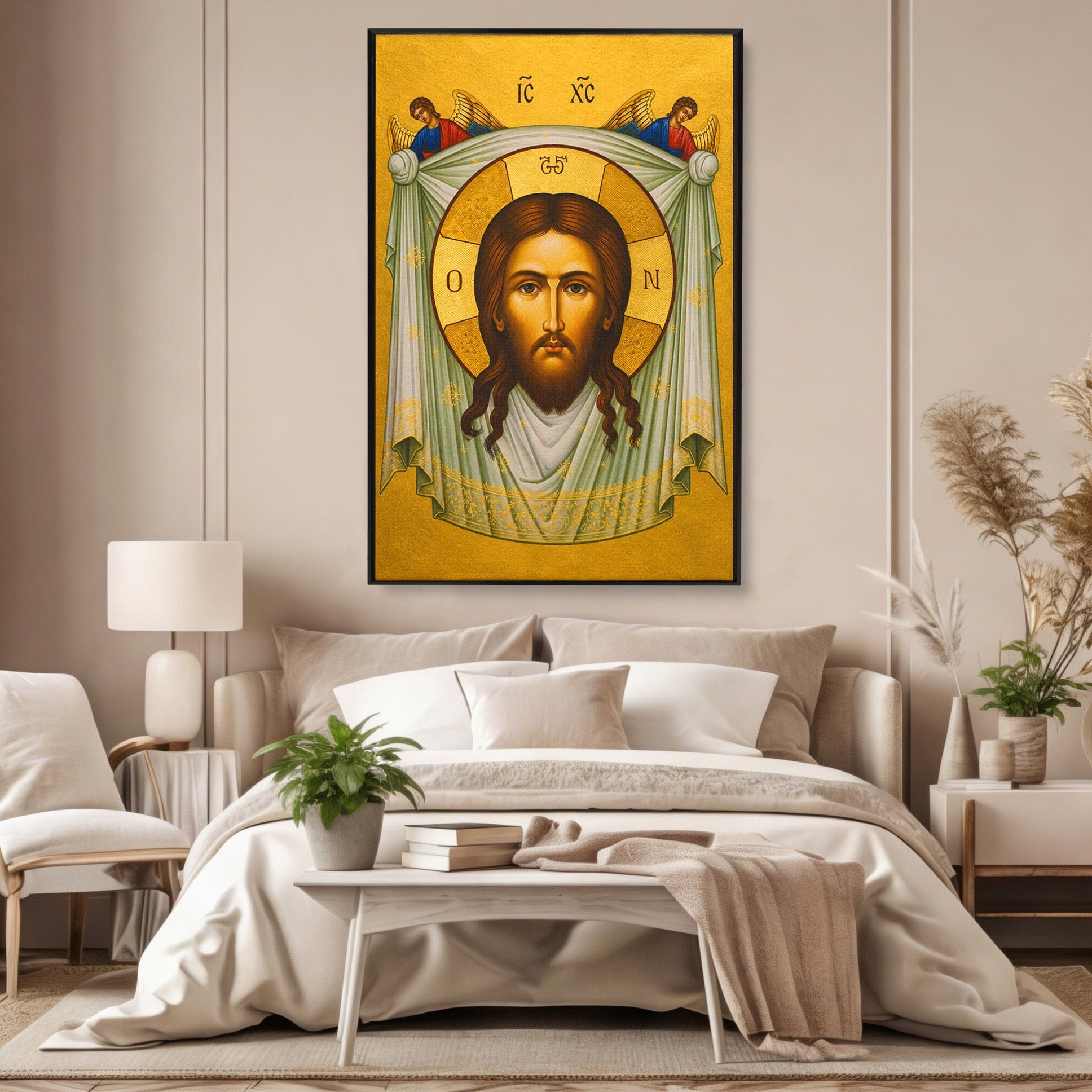 Tablou Canvas Premium LuxCanva® H1096, Fata Milostivirii Divine, Icoana, Religie, Spiritualitate, Credinta, Arta Sacra, Dormitor, Birou, Culori Vibrante