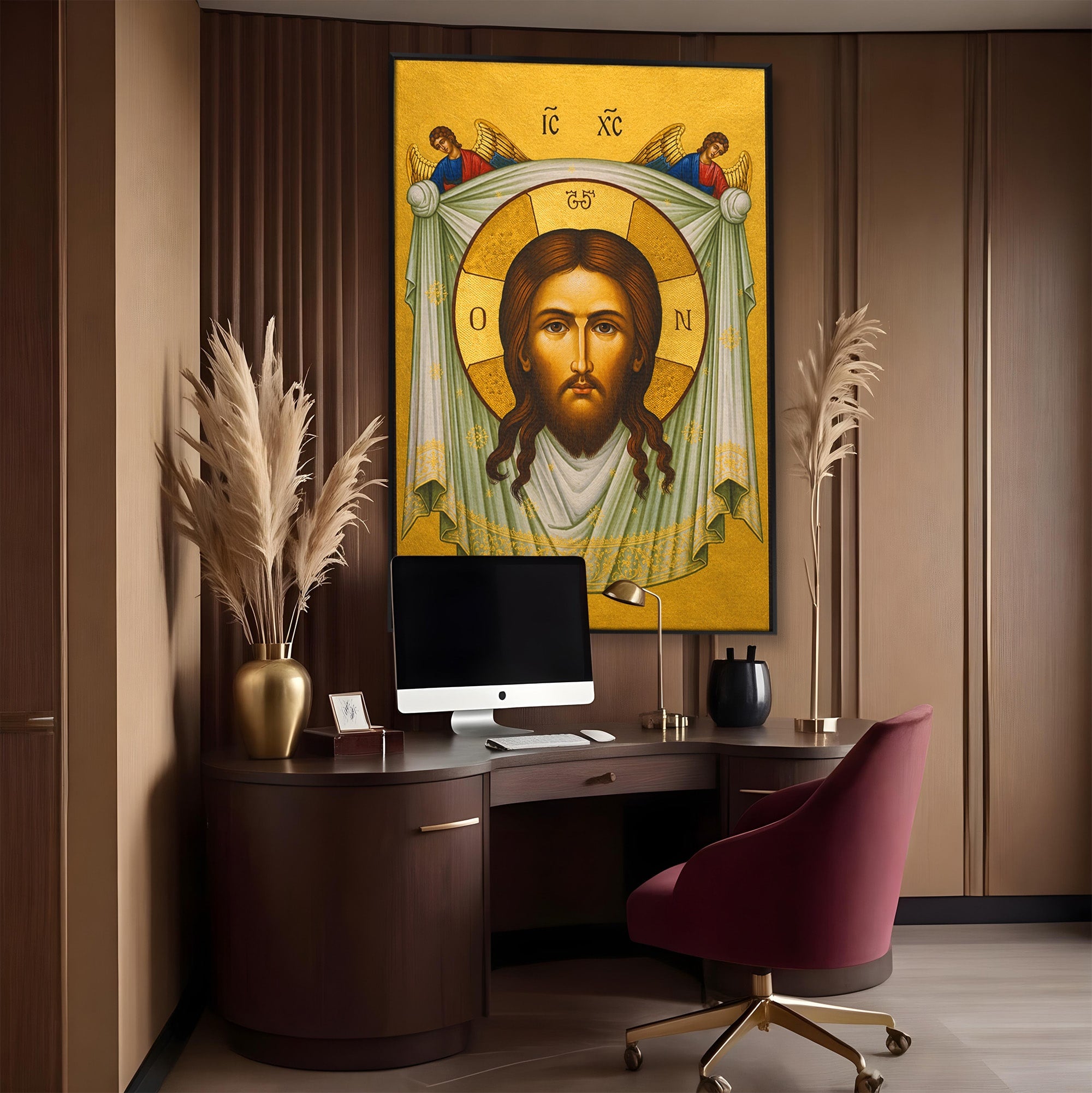 Tablou Canvas Premium LuxCanva® H1096, Fata Milostivirii Divine, Icoana, Religie, Spiritualitate, Credinta, Arta Sacra, Dormitor, Birou, Culori Vibrante