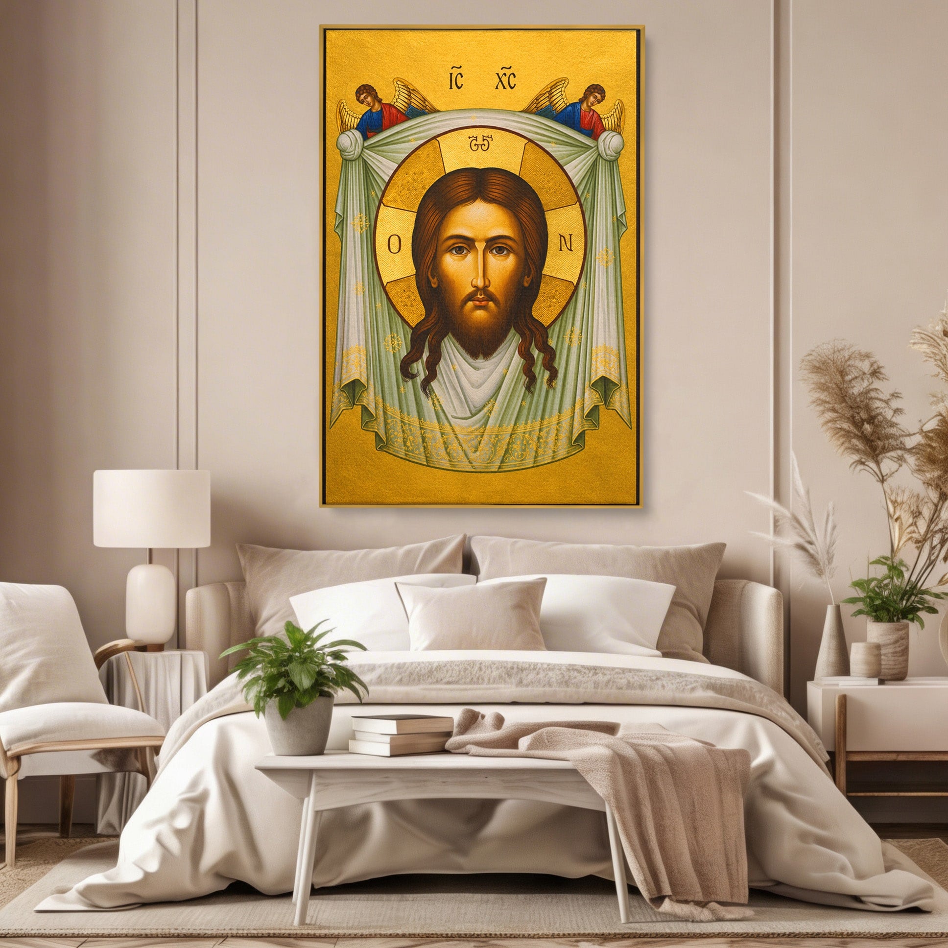 Tablou Canvas Premium LuxCanva® H1096, Fata Milostivirii Divine, Icoana, Religie, Spiritualitate, Credinta, Arta Sacra, Dormitor, Birou, Culori Vibrante