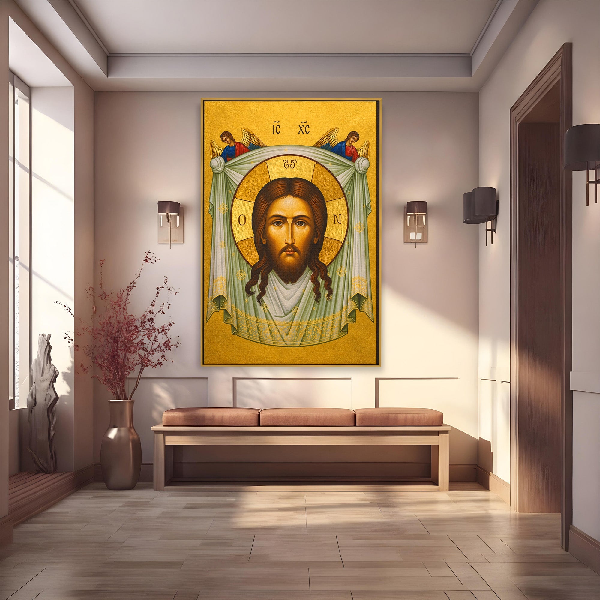Tablou Canvas Premium LuxCanva® H1096, Fata Milostivirii Divine, Icoana, Religie, Spiritualitate, Credinta, Arta Sacra, Dormitor, Birou, Culori Vibrante