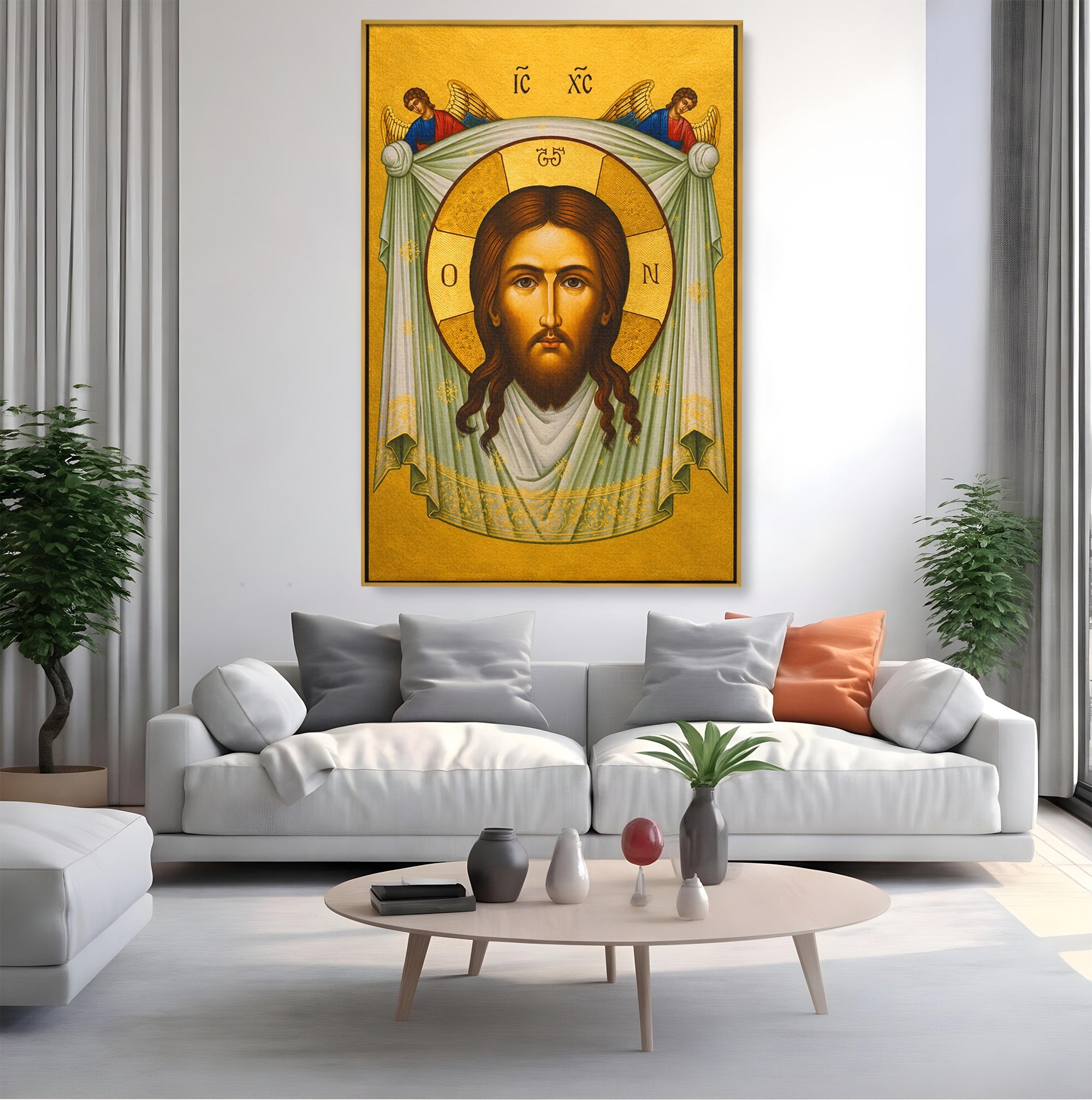 Tablou Canvas Premium LuxCanva® H1096, Fata Milostivirii Divine, Icoana, Religie, Spiritualitate, Credinta, Arta Sacra, Dormitor, Birou, Culori Vibrante