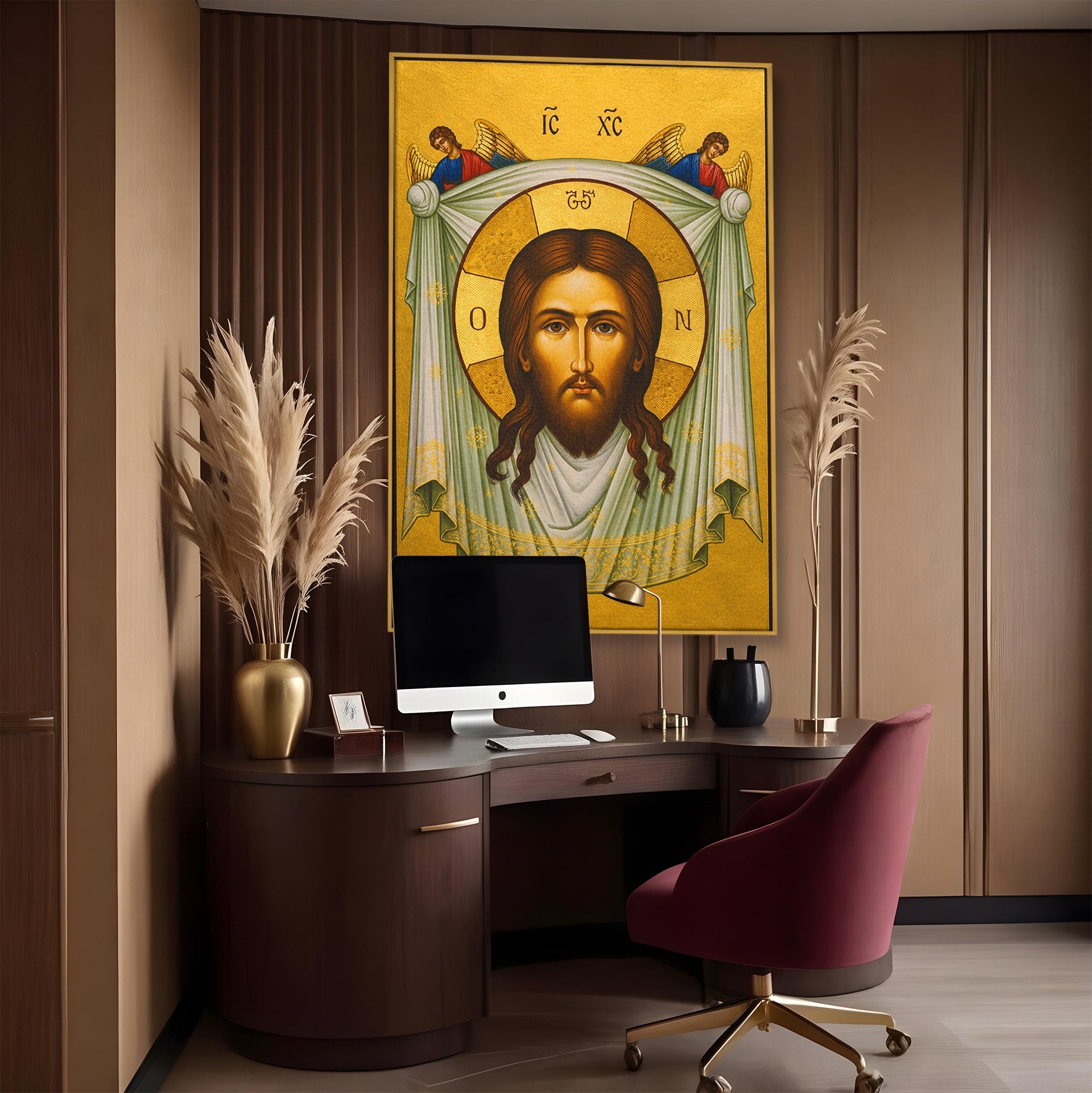 Tablou Canvas Premium LuxCanva® H1096, Fata Milostivirii Divine, Icoana, Religie, Spiritualitate, Credinta, Arta Sacra, Dormitor, Birou, Culori Vibrante