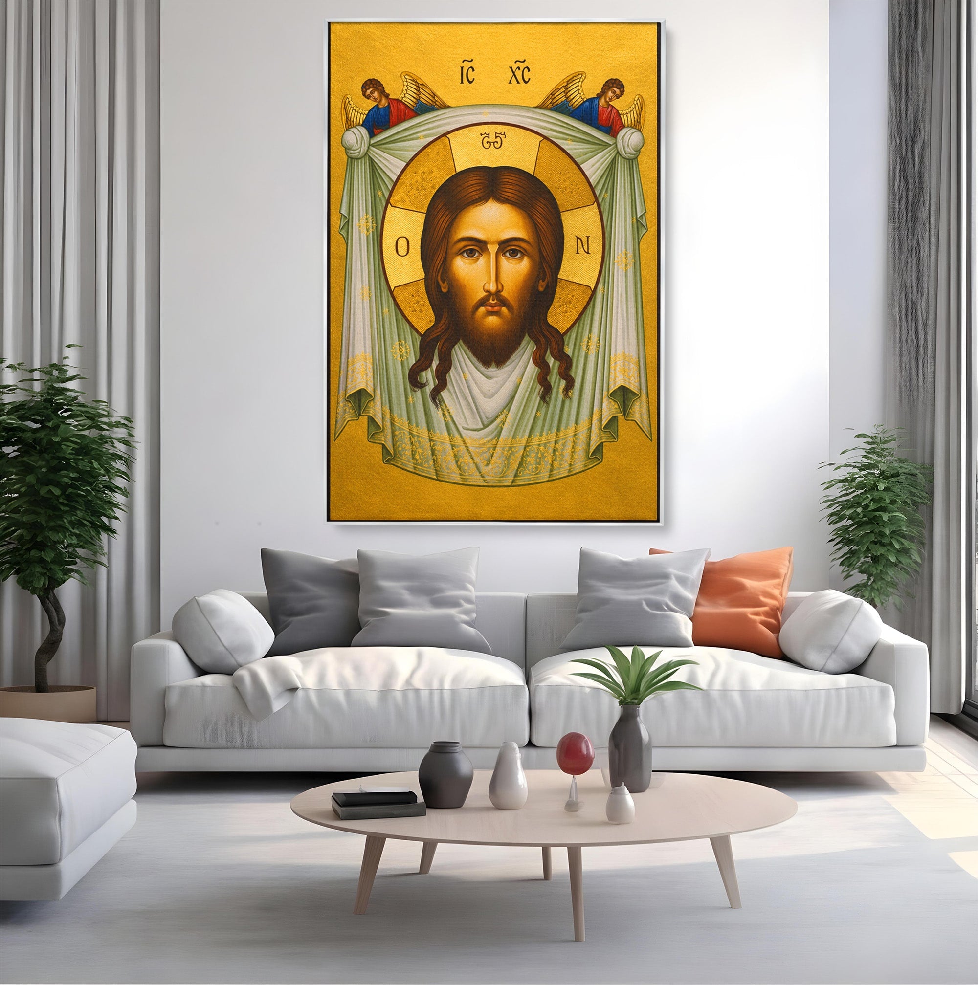 Tablou Canvas Premium LuxCanva® H1096, Fata Milostivirii Divine, Icoana, Religie, Spiritualitate, Credinta, Arta Sacra, Dormitor, Birou, Culori Vibrante