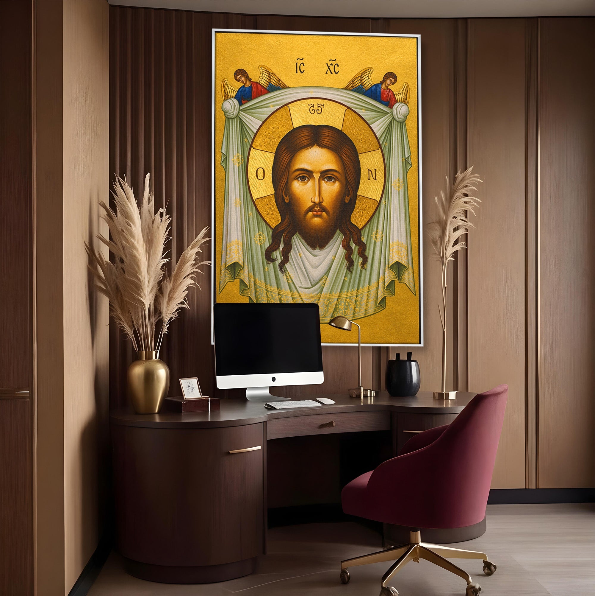 Tablou Canvas Premium LuxCanva® H1096, Fata Milostivirii Divine, Icoana, Religie, Spiritualitate, Credinta, Arta Sacra, Dormitor, Birou, Culori Vibrante