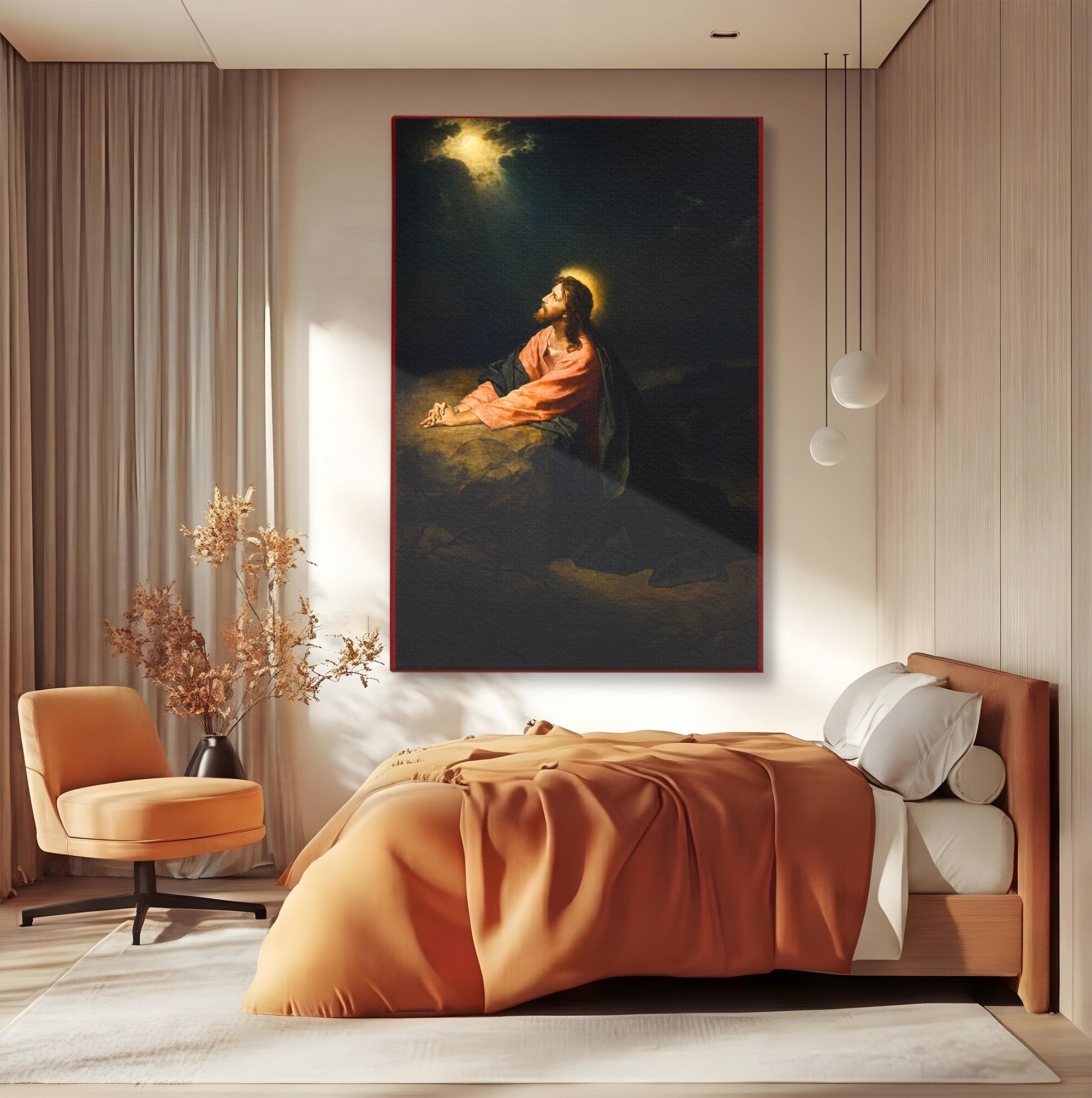 Tablou Canvas Premium LuxCanva® H1100, Iisus in Gradina Ghetsimani, Religie, Meditatie, Noapte, Dormitor, Spiritualitate, Culori Vibrante
