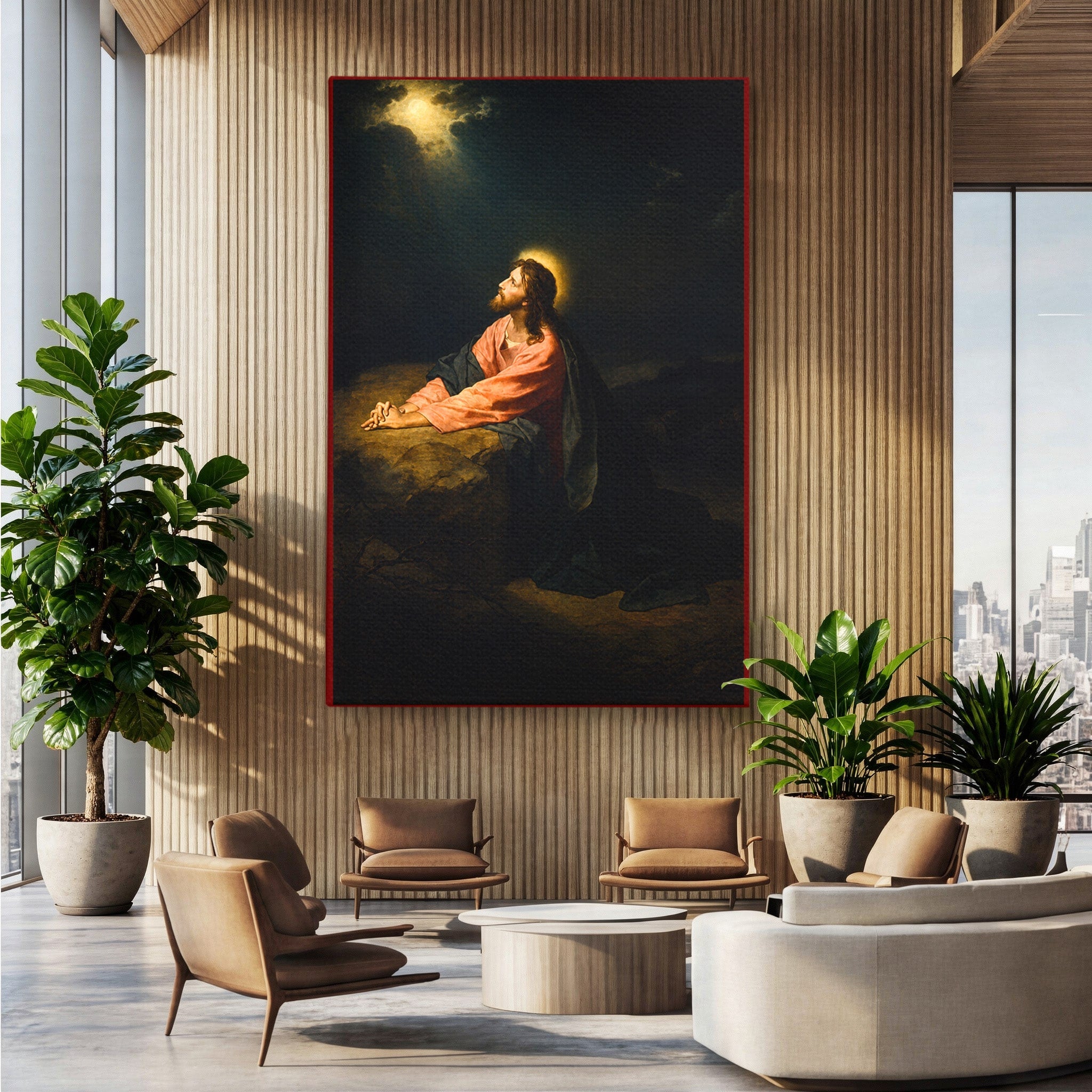 Tablou Canvas Premium LuxCanva® H1100, Iisus in Gradina Ghetsimani, Religie, Meditatie, Noapte, Dormitor, Spiritualitate, Culori Vibrante