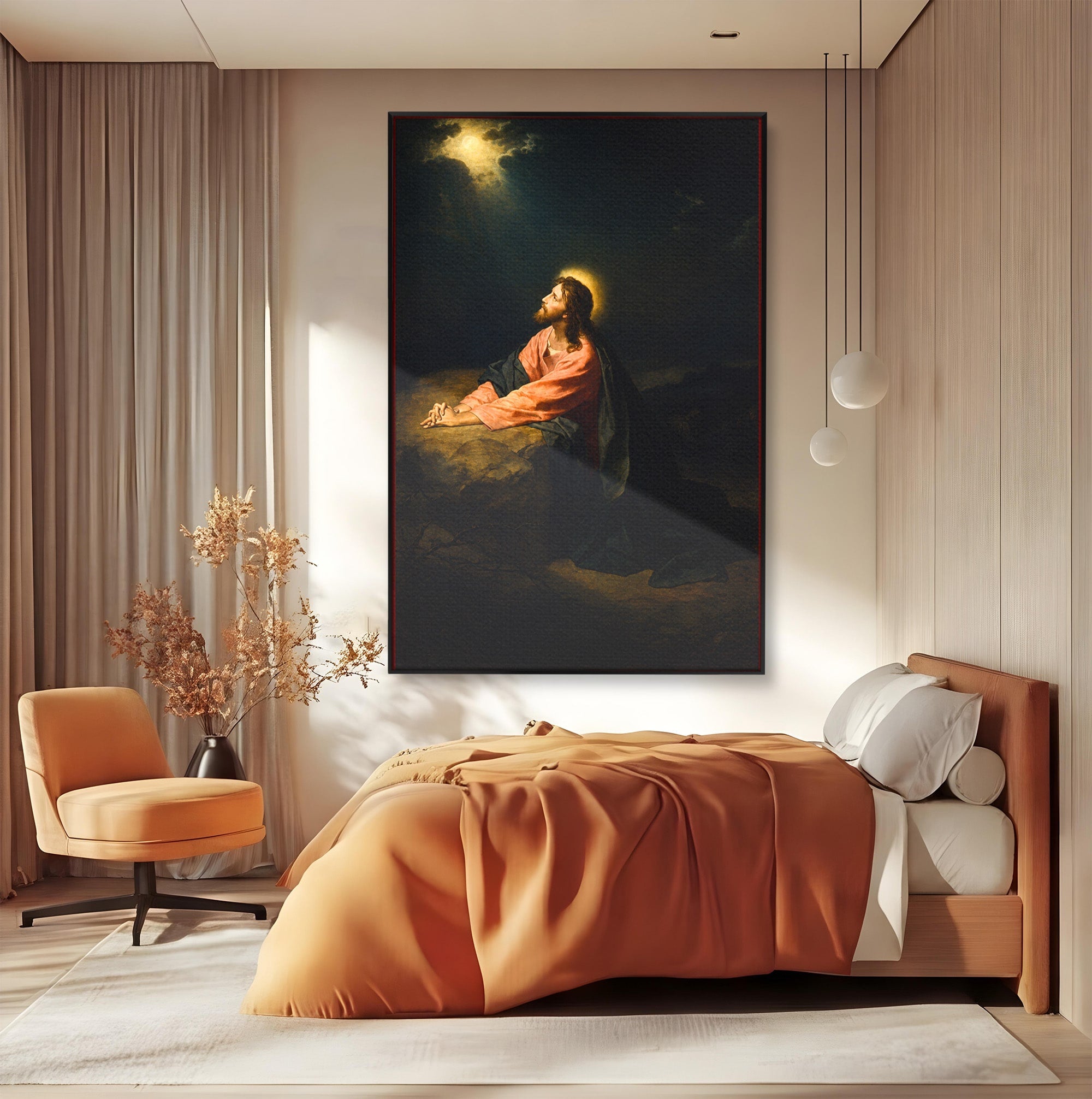 Tablou Canvas Premium LuxCanva® H1100, Iisus in Gradina Ghetsimani, Religie, Meditatie, Noapte, Dormitor, Spiritualitate, Culori Vibrante