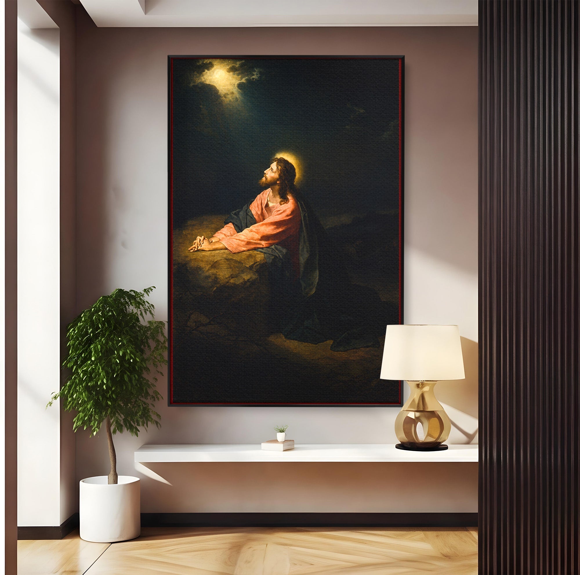 Tablou Canvas Premium LuxCanva® H1100, Iisus in Gradina Ghetsimani, Religie, Meditatie, Noapte, Dormitor, Spiritualitate, Culori Vibrante