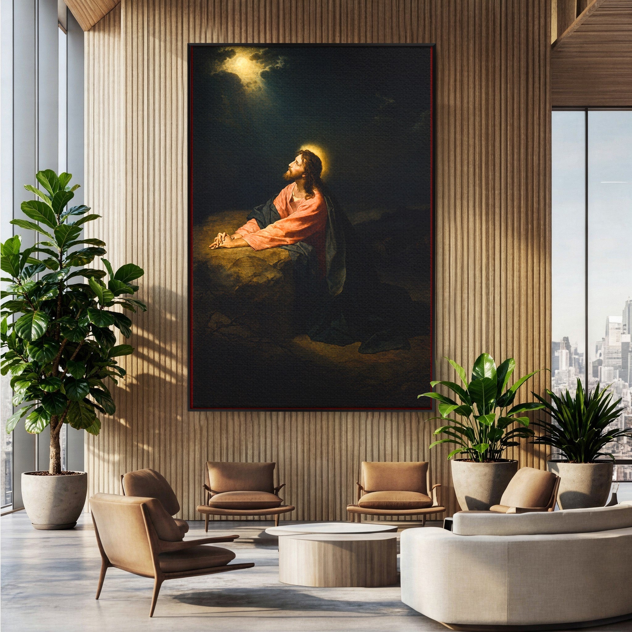 Tablou Canvas Premium LuxCanva® H1100, Iisus in Gradina Ghetsimani, Religie, Meditatie, Noapte, Dormitor, Spiritualitate, Culori Vibrante