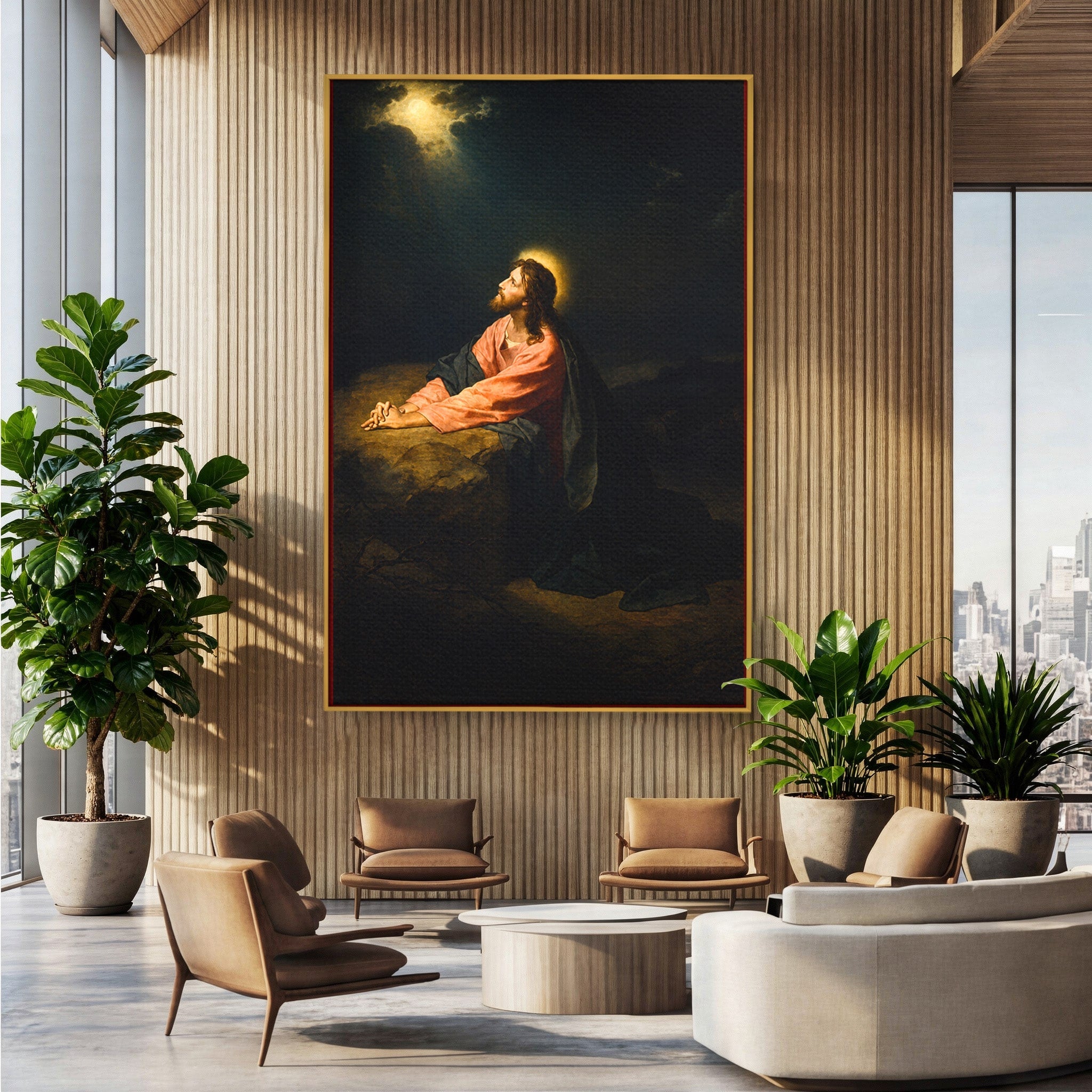 Tablou Canvas Premium LuxCanva® H1100, Iisus in Gradina Ghetsimani, Religie, Meditatie, Noapte, Dormitor, Spiritualitate, Culori Vibrante