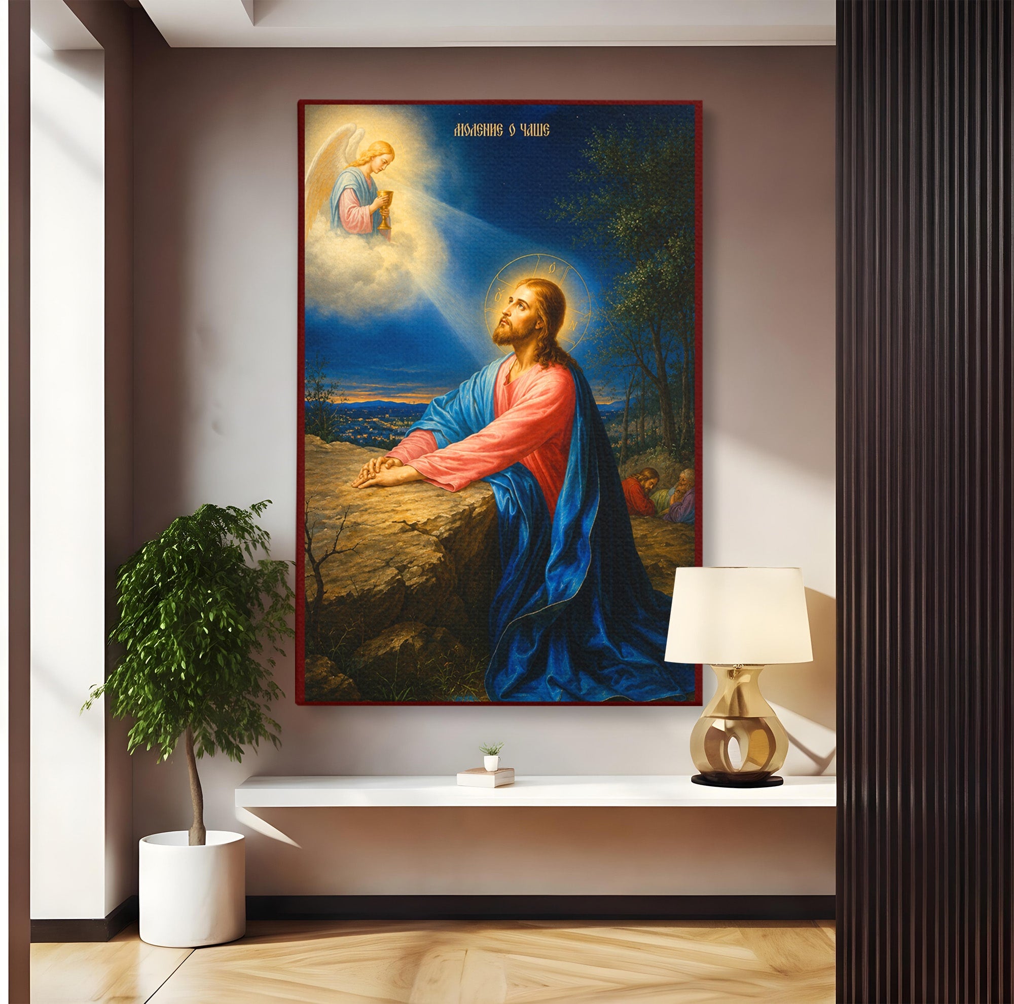 Tablou Canvas Premium LuxCanva® H1101, Rugaciunea Inaintea Jertfei, Religie, Iisus, Inger, Rugaciune, Noapte, Living, Culori Vibrante
