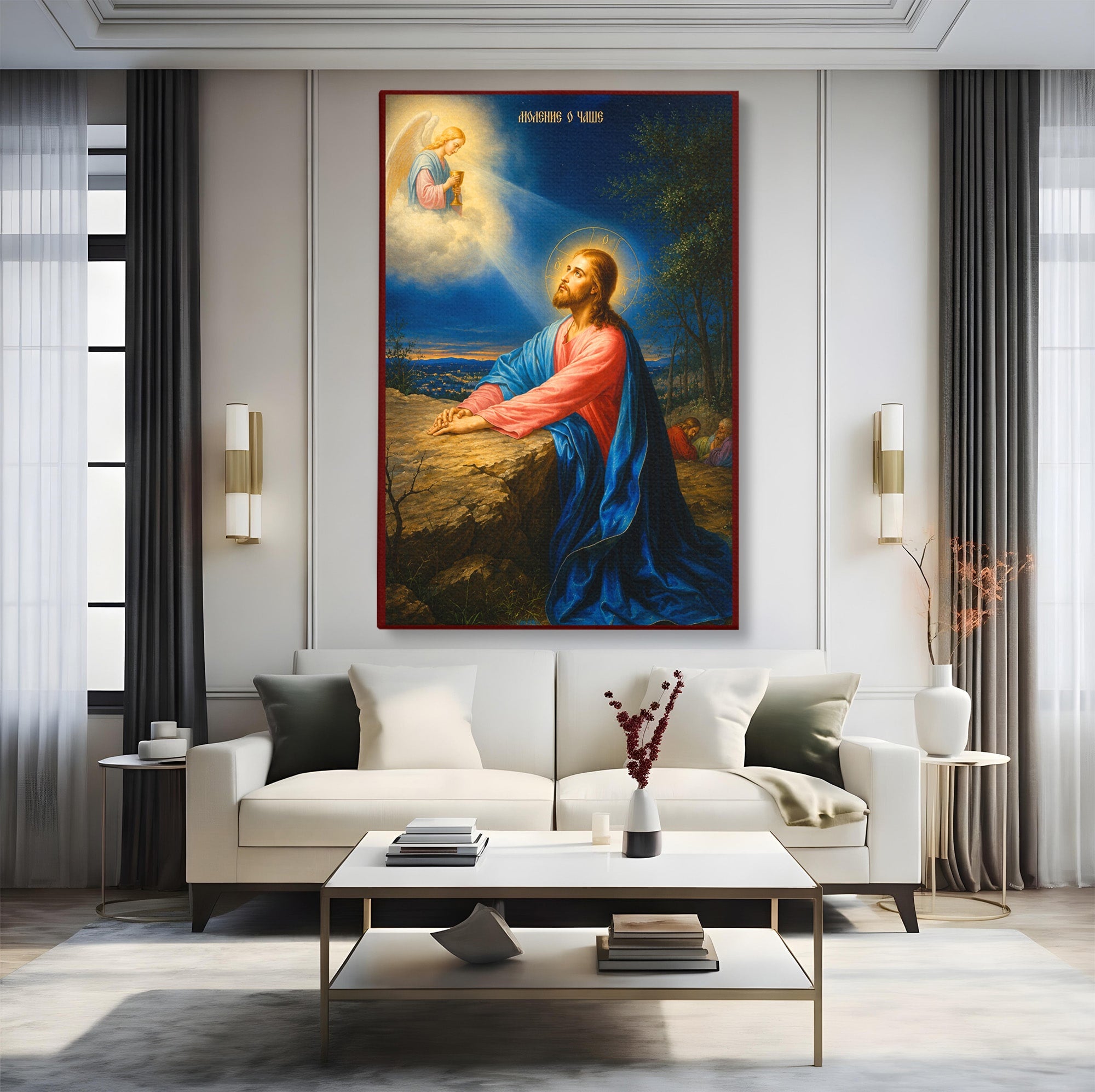 Tablou Canvas Premium LuxCanva® H1101, Rugaciunea Inaintea Jertfei, Religie, Iisus, Inger, Rugaciune, Noapte, Living, Culori Vibrante
