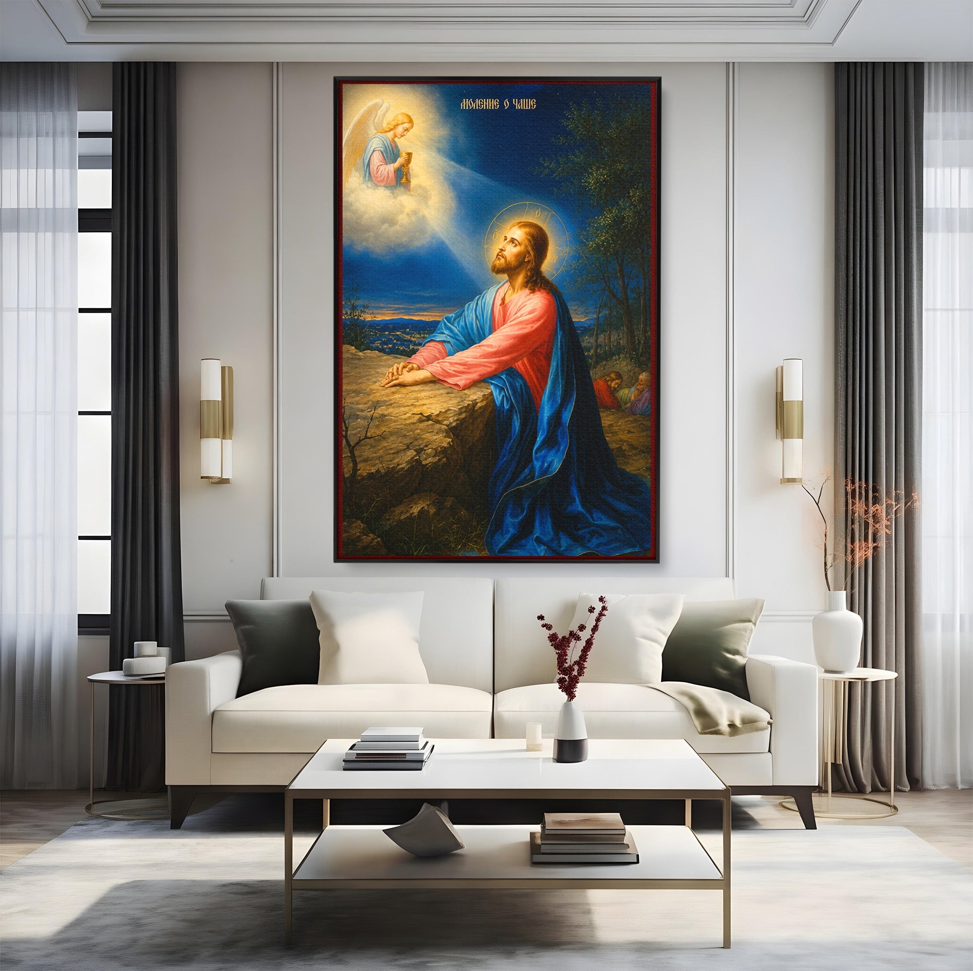 Tablou Canvas Premium LuxCanva® H1101, Rugaciunea Inaintea Jertfei, Religie, Iisus, Inger, Rugaciune, Noapte, Living, Culori Vibrante