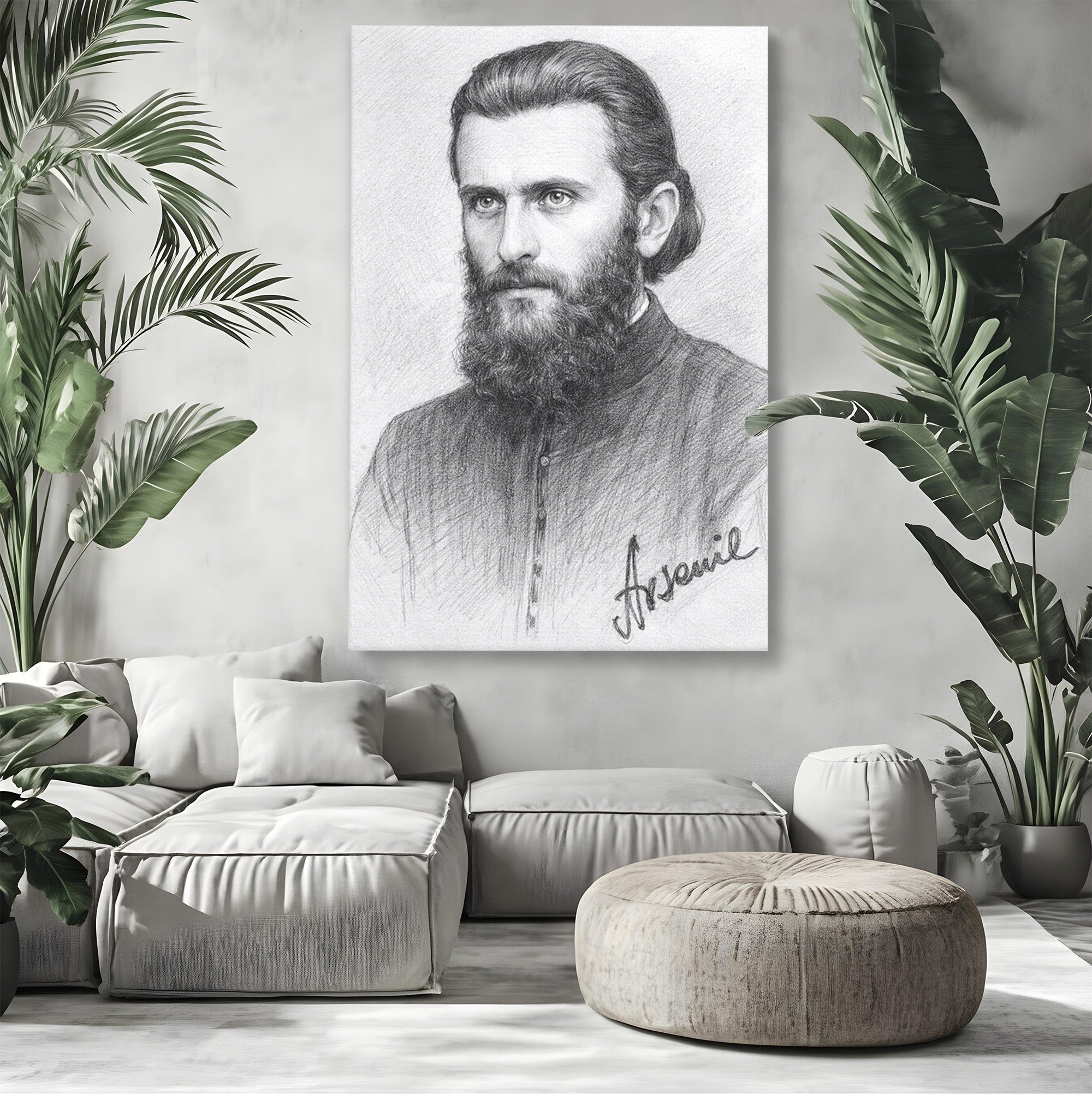 Tablou Canvas Premium LuxCanva® H1103, Portret Călugăr Contemplativ, Portret, Călugăr, Contemplativ, Artă, Birou, Culori Vibrante