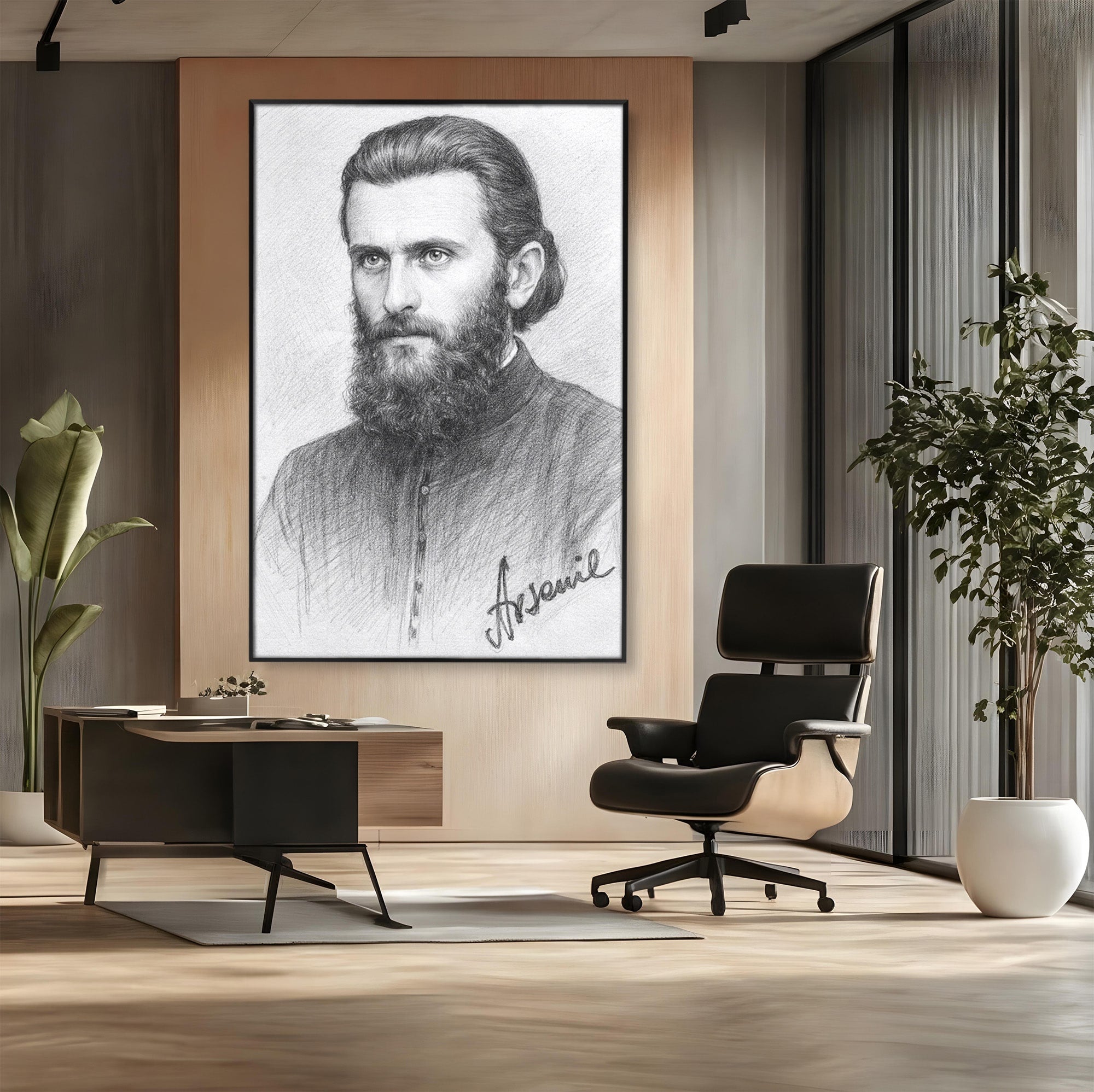 Tablou Canvas Premium LuxCanva® H1103, Portret Călugăr Contemplativ, Portret, Călugăr, Contemplativ, Artă, Birou, Culori Vibrante