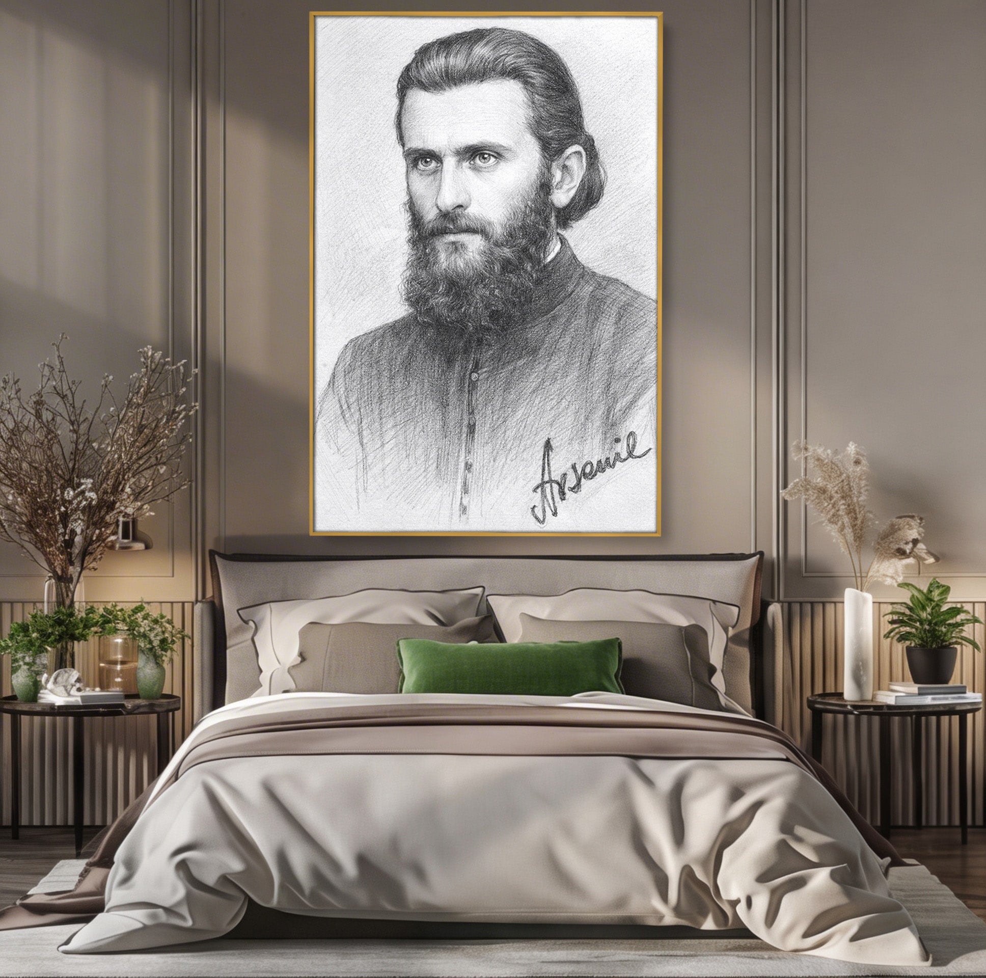 Tablou Canvas Premium LuxCanva® H1103, Portret Călugăr Contemplativ, Portret, Călugăr, Contemplativ, Artă, Birou, Culori Vibrante