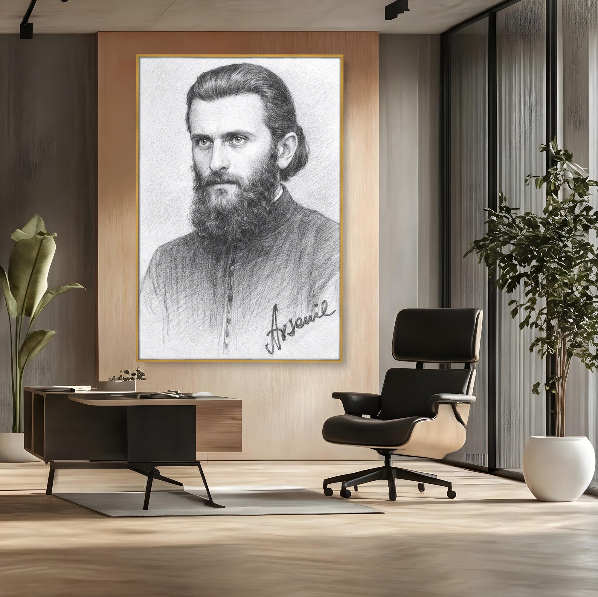 Tablou Canvas Premium LuxCanva® H1103, Portret Călugăr Contemplativ, Portret, Călugăr, Contemplativ, Artă, Birou, Culori Vibrante