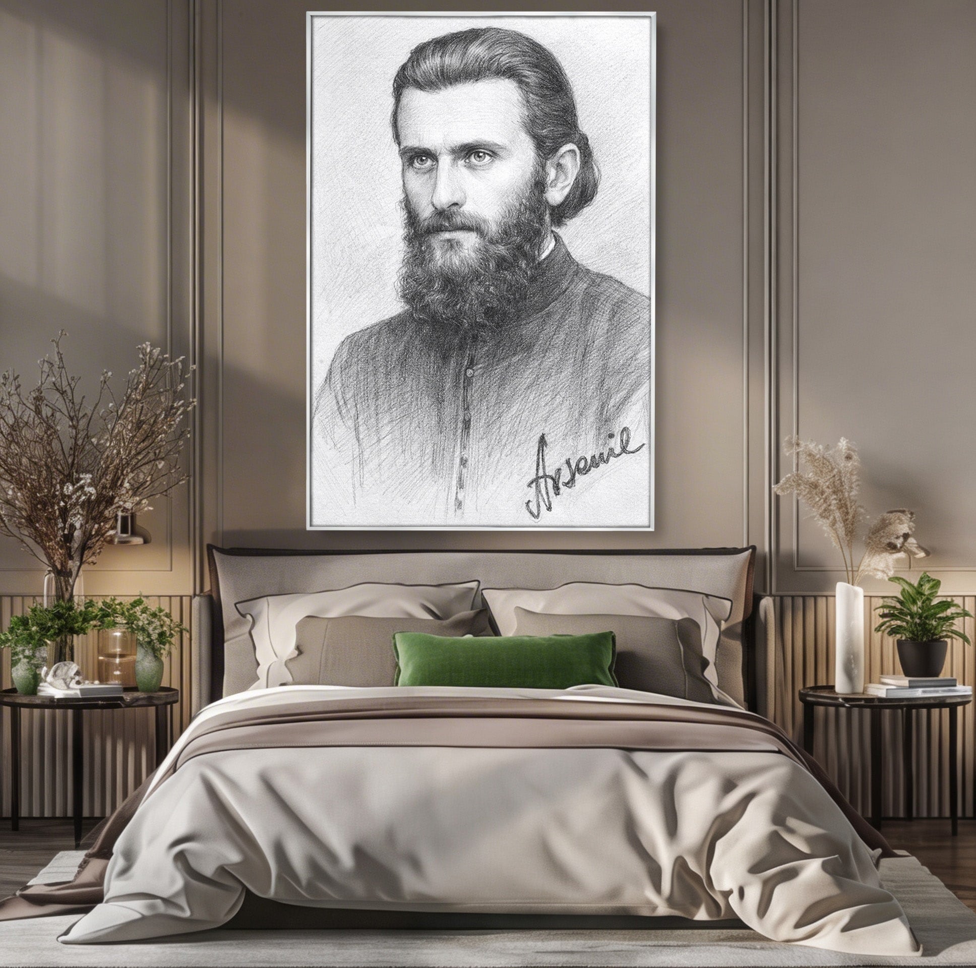 Tablou Canvas Premium LuxCanva® H1103, Portret Călugăr Contemplativ, Portret, Călugăr, Contemplativ, Artă, Birou, Culori Vibrante