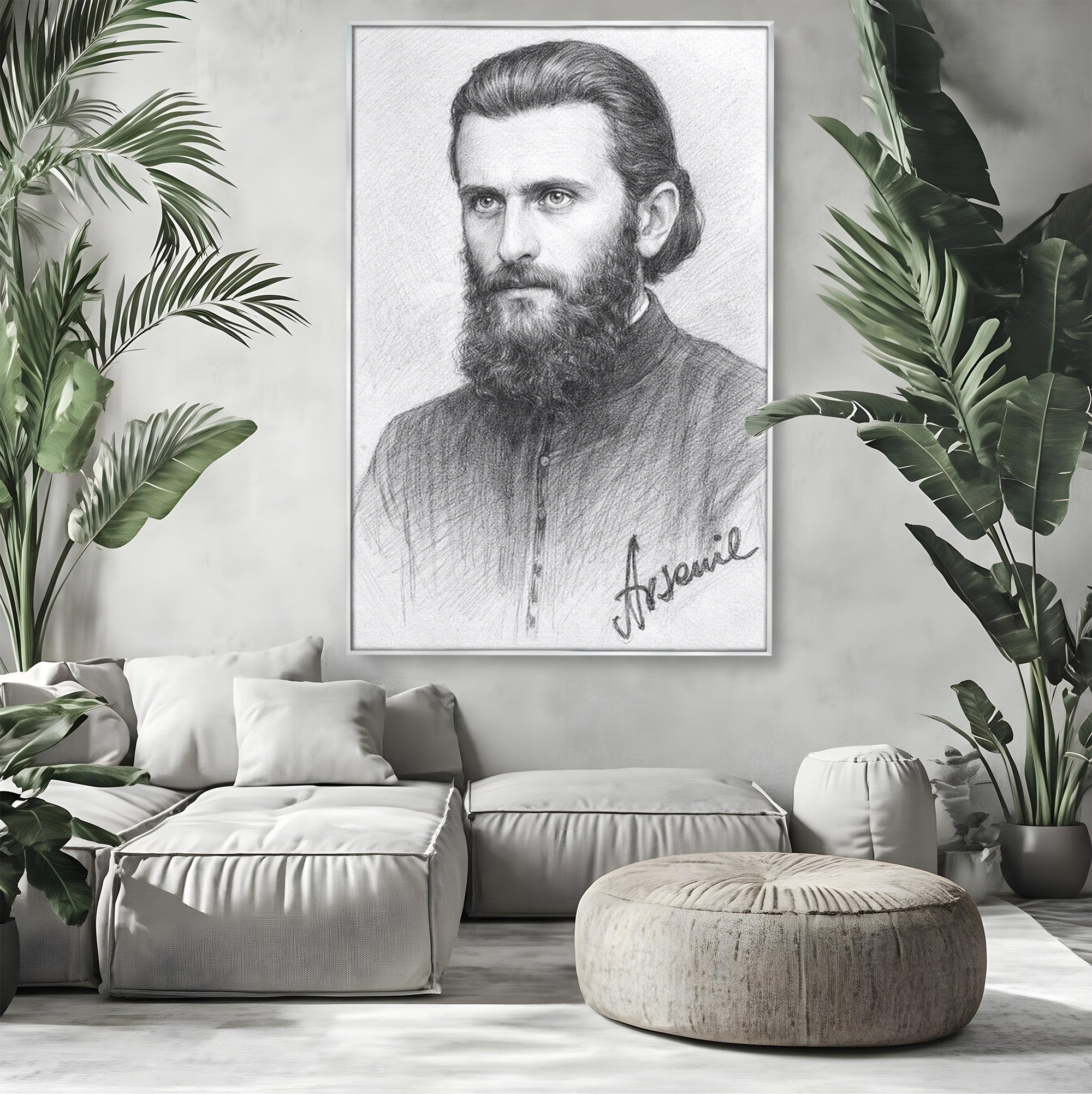 Tablou Canvas Premium LuxCanva® H1103, Portret Călugăr Contemplativ, Portret, Călugăr, Contemplativ, Artă, Birou, Culori Vibrante