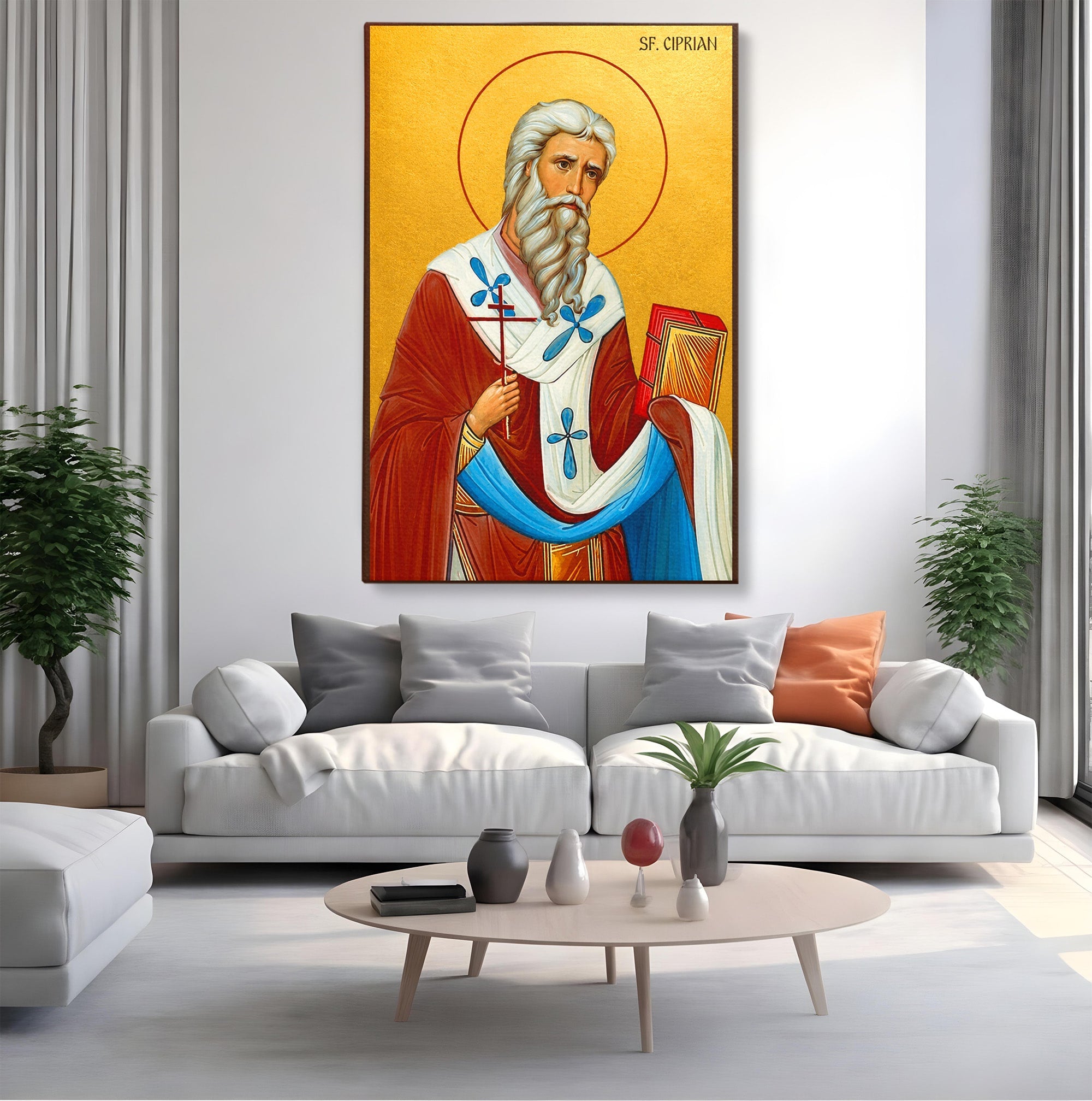 Tablou Canvas Premium LuxCanva® H1106, Sfantul Ciprian, Religie, Icoana, Ortodox, Sfant, Credinta, Dormitor, Culori Vibrante
