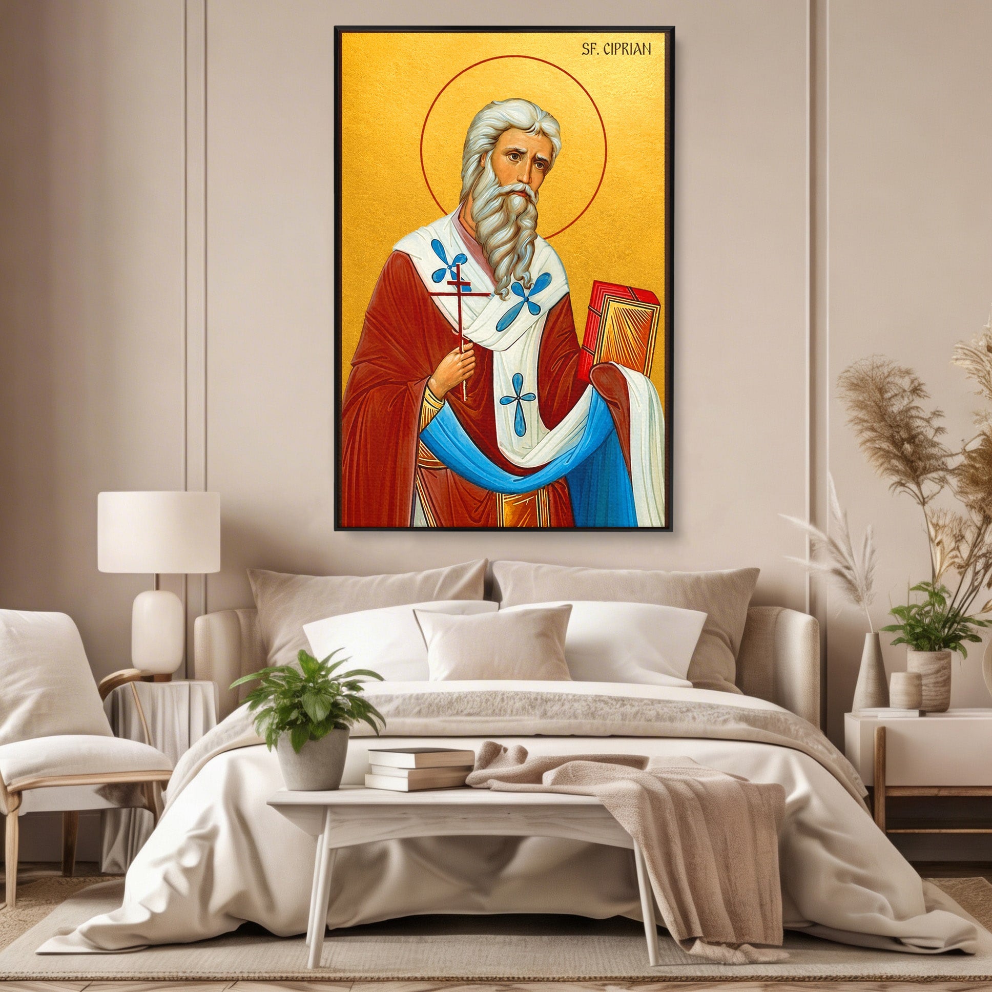 Tablou Canvas Premium LuxCanva® H1106, Sfantul Ciprian, Religie, Icoana, Ortodox, Sfant, Credinta, Dormitor, Culori Vibrante