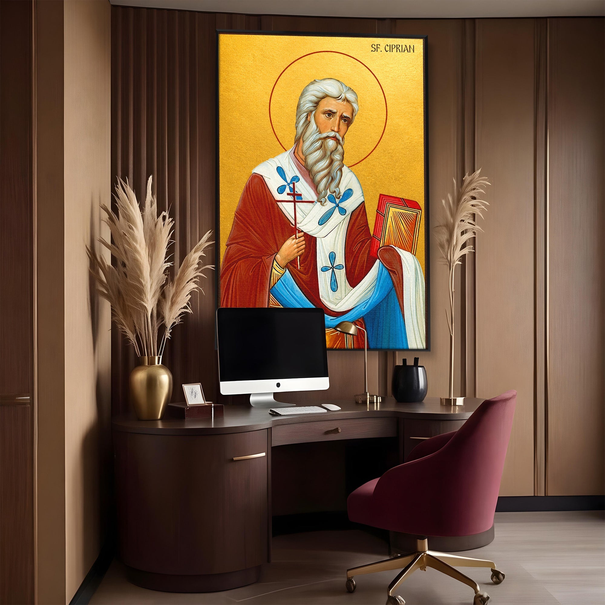 Tablou Canvas Premium LuxCanva® H1106, Sfantul Ciprian, Religie, Icoana, Ortodox, Sfant, Credinta, Dormitor, Culori Vibrante
