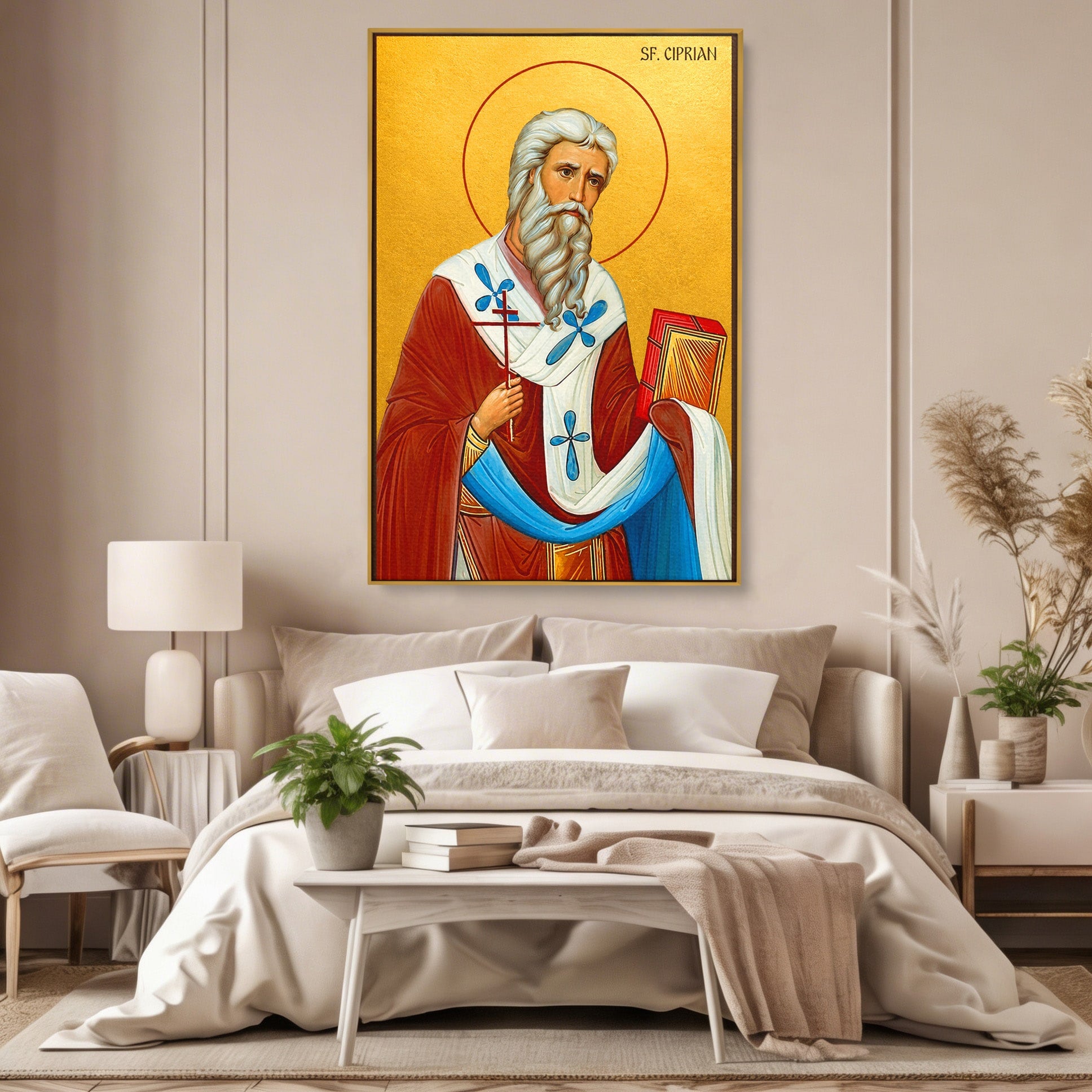 Tablou Canvas Premium LuxCanva® H1106, Sfantul Ciprian, Religie, Icoana, Ortodox, Sfant, Credinta, Dormitor, Culori Vibrante