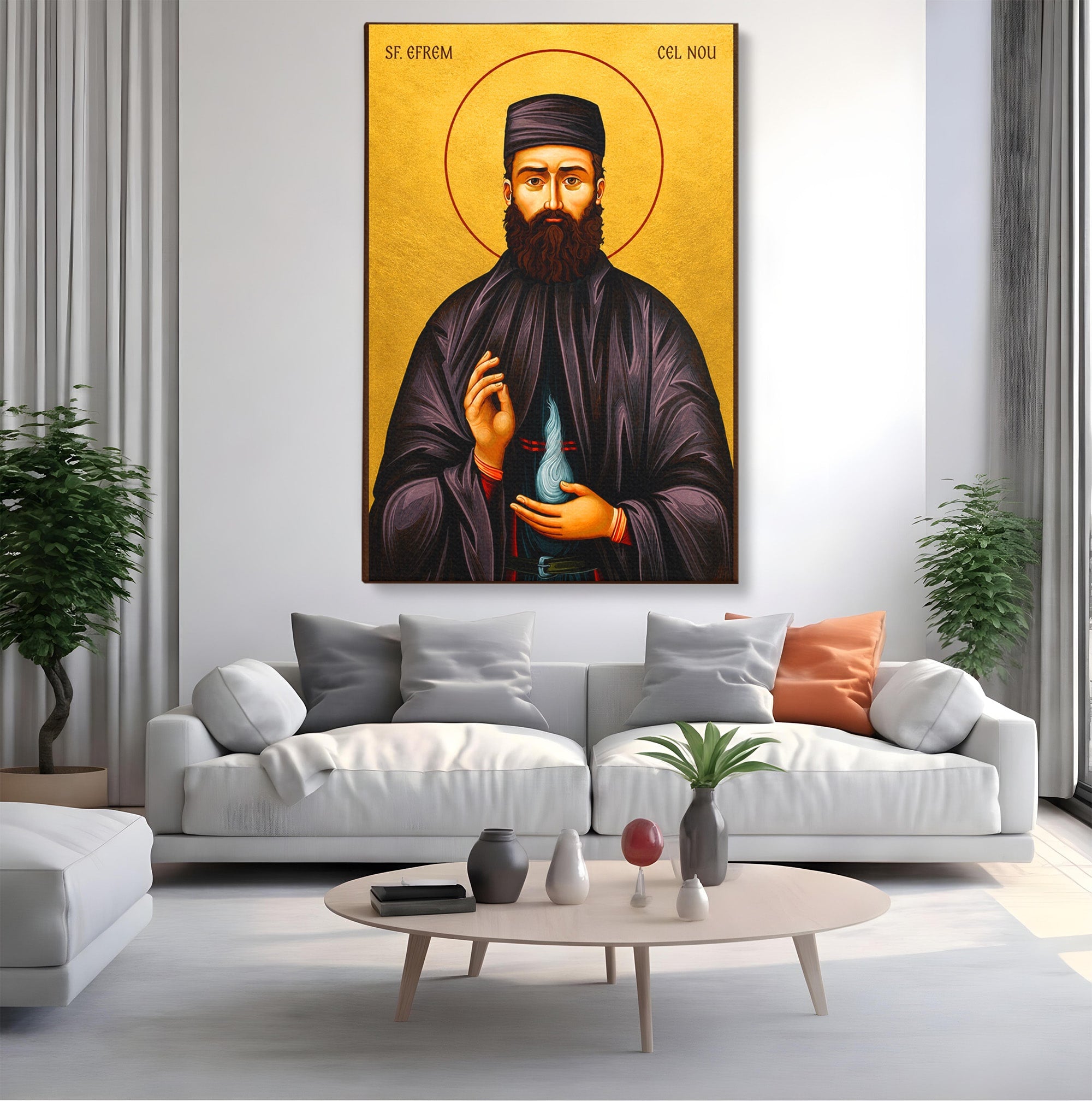 Tablou Canvas Premium LuxCanva® H1107, Sfantul Efrem Cel Nou, Religie, Icoana, Spiritualitate, Credinta, Birou, Culori Vibrante