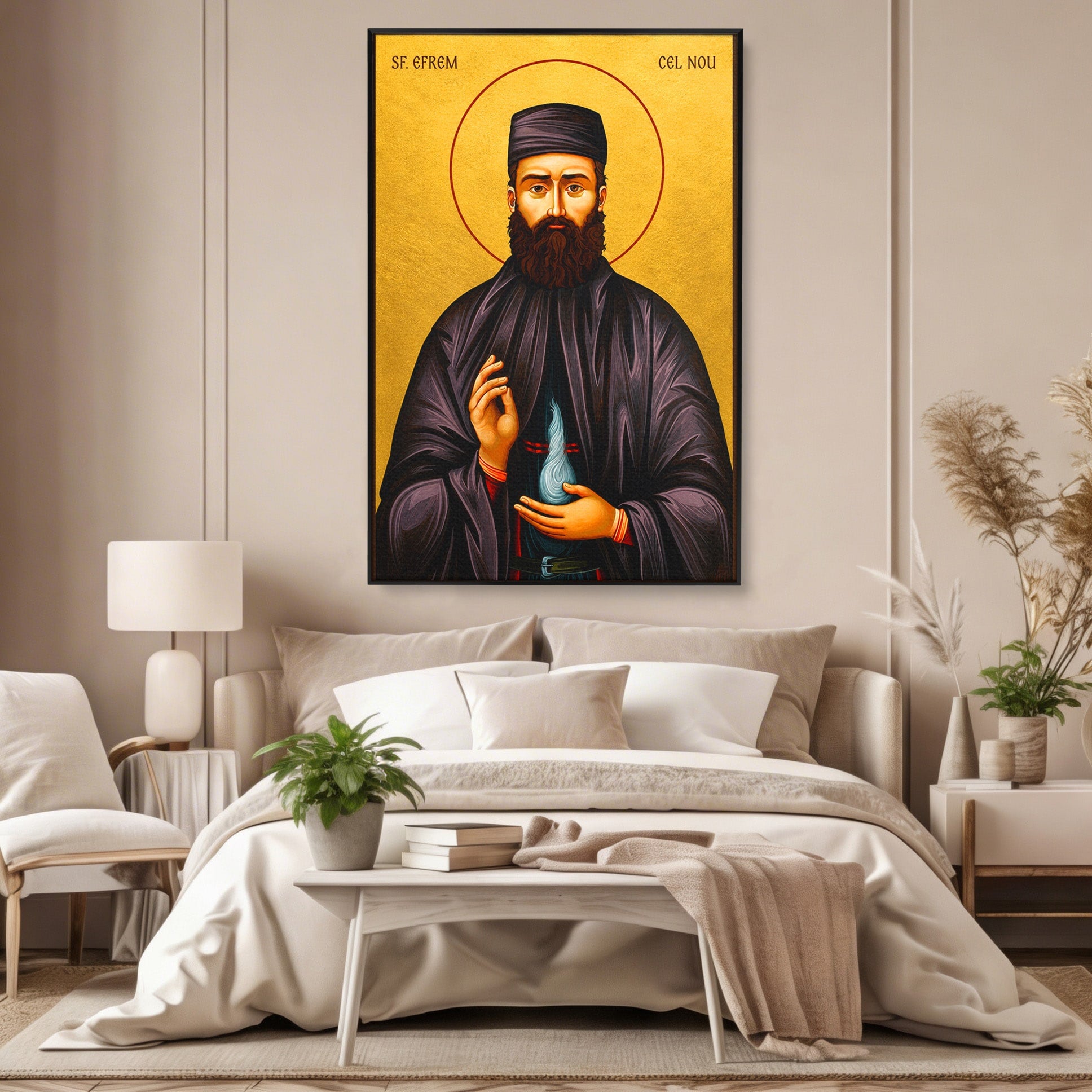 Tablou Canvas Premium LuxCanva® H1107, Sfantul Efrem Cel Nou, Religie, Icoana, Spiritualitate, Credinta, Birou, Culori Vibrante