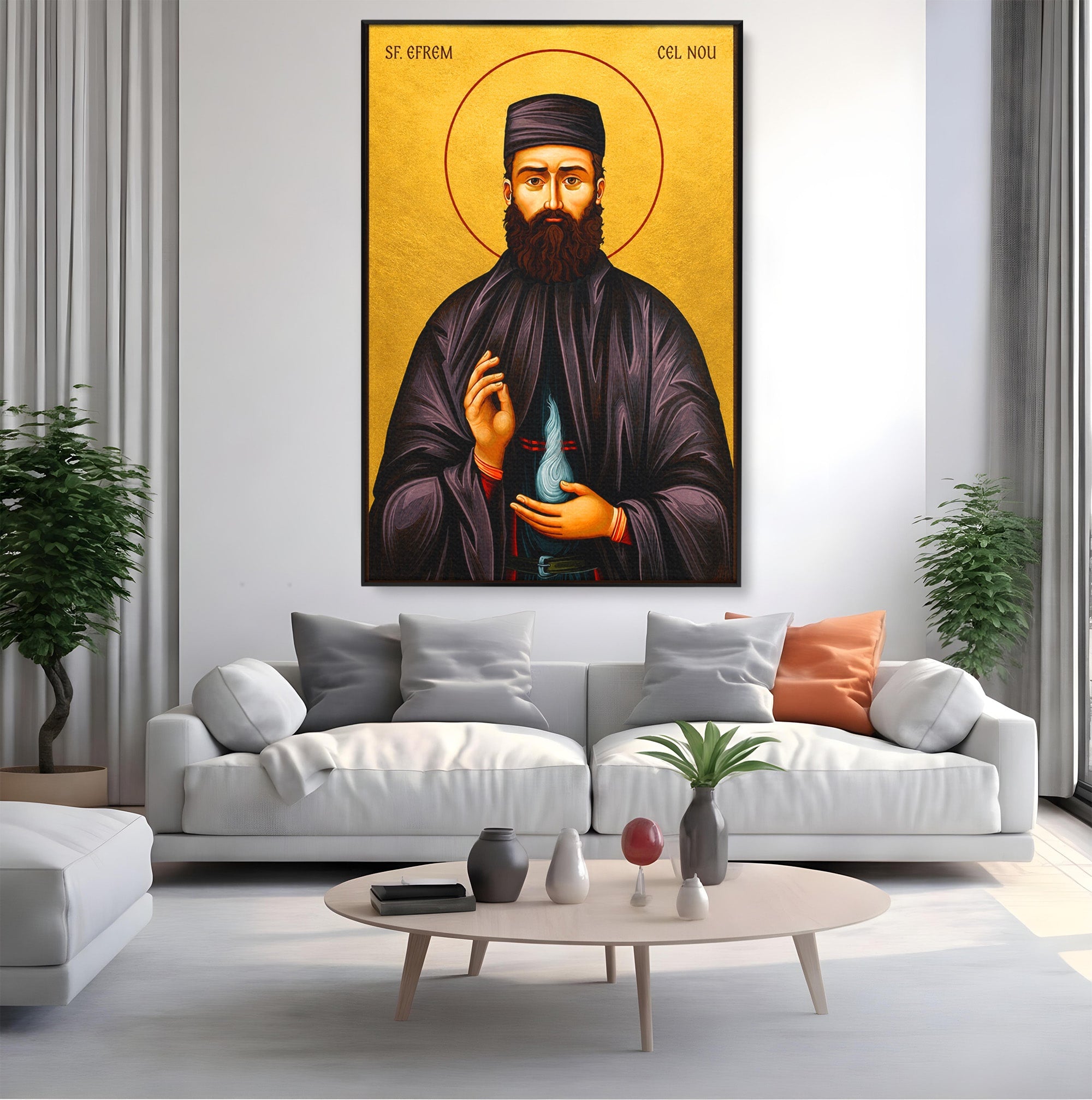 Tablou Canvas Premium LuxCanva® H1107, Sfantul Efrem Cel Nou, Religie, Icoana, Spiritualitate, Credinta, Birou, Culori Vibrante