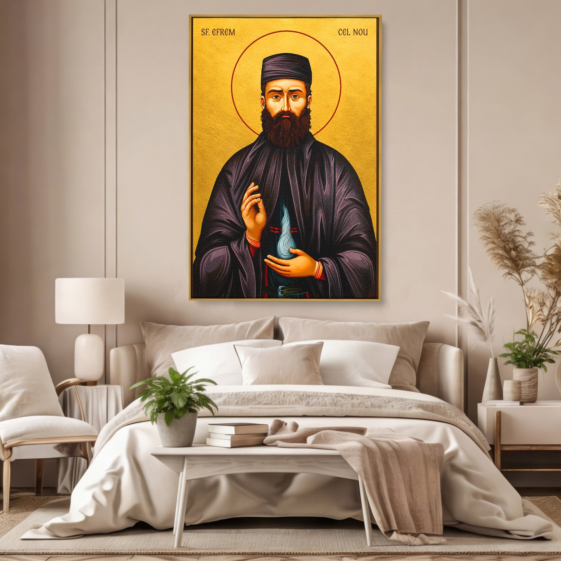 Tablou Canvas Premium LuxCanva® H1107, Sfantul Efrem Cel Nou, Religie, Icoana, Spiritualitate, Credinta, Birou, Culori Vibrante