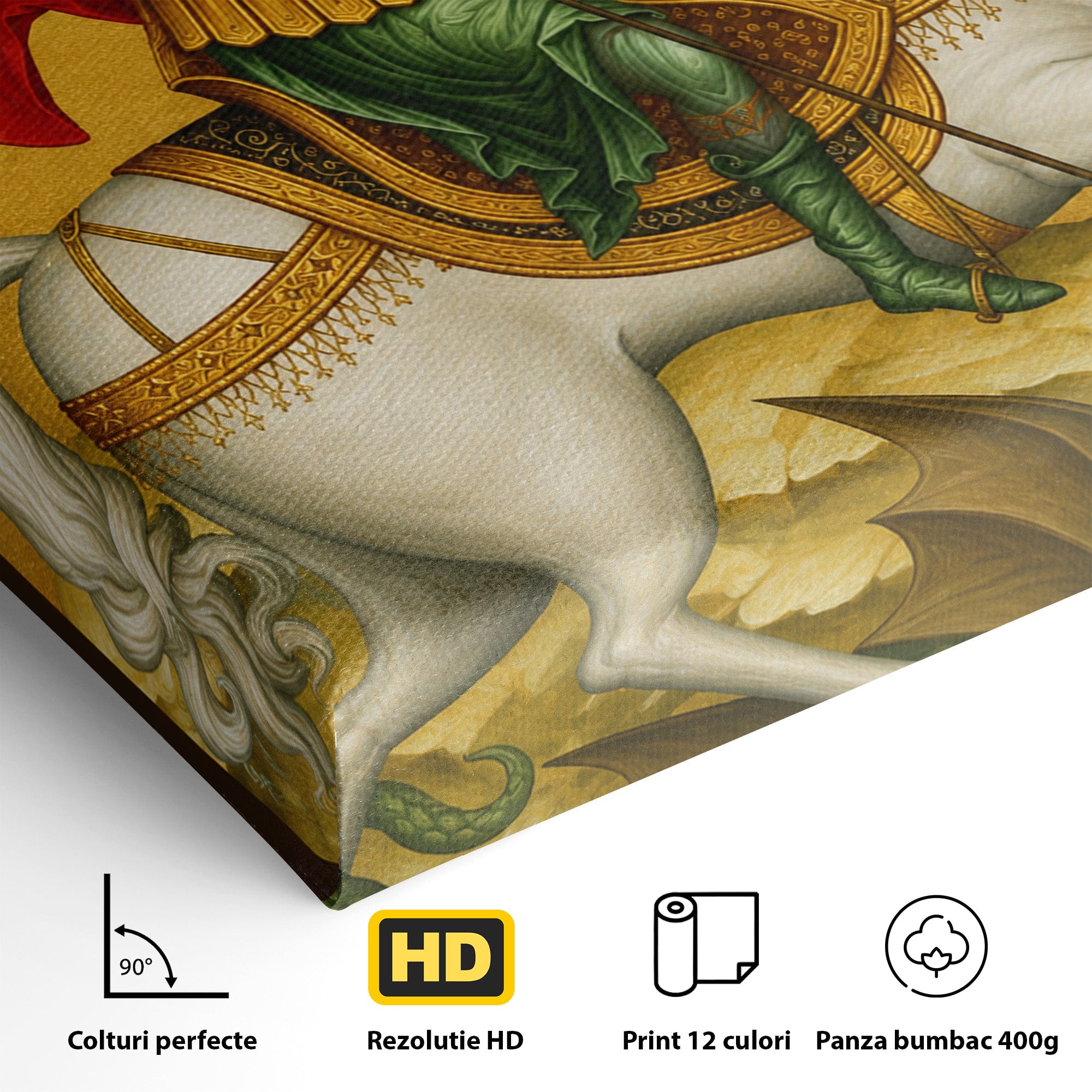 Tablou Canvas Premium LuxCanva® H1108, Sfantul Gheorghe Si Dragonul, Religie, Izbavire, Rugaciune, Credinta, Dormitor, Culori Vibrante
