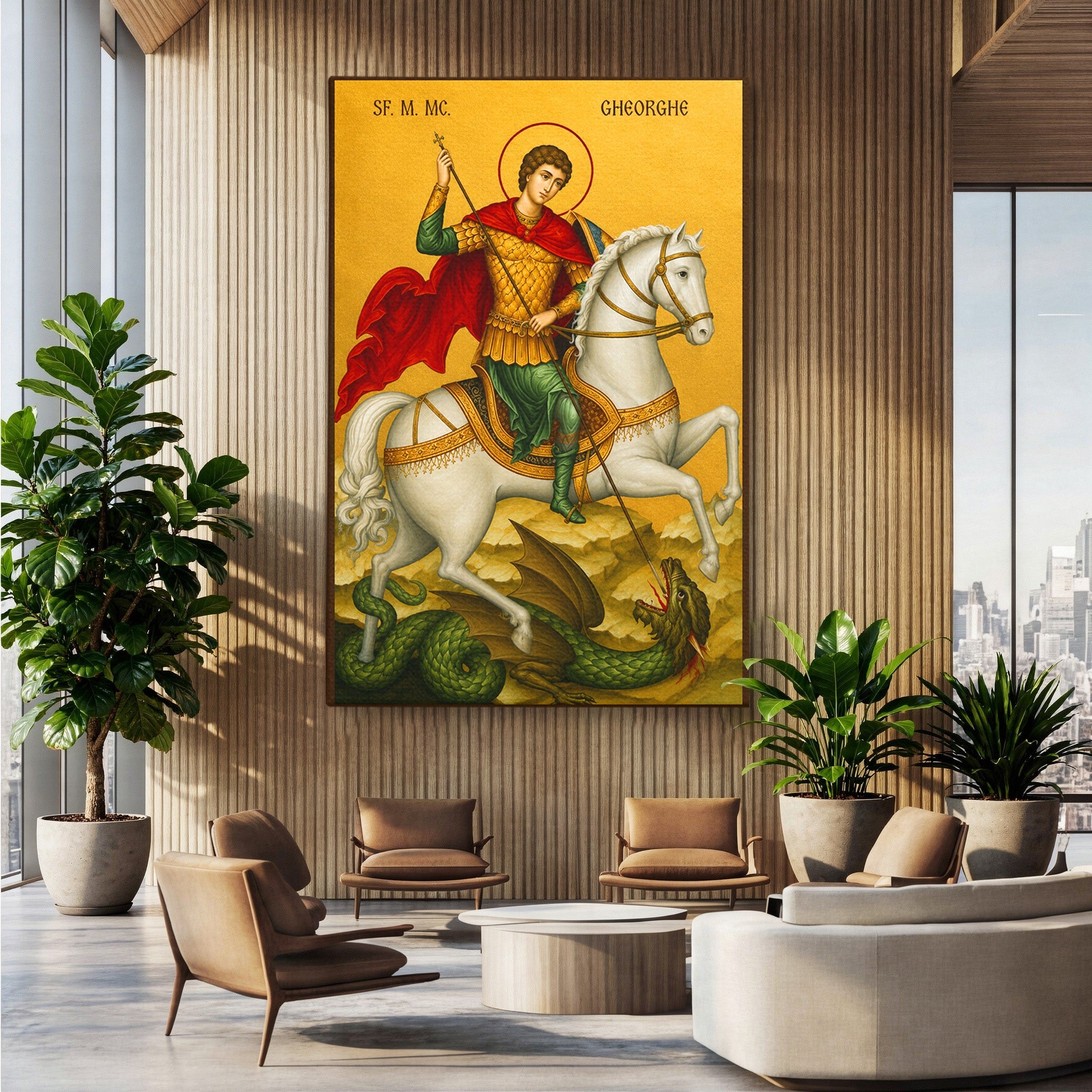 Tablou Canvas Premium LuxCanva® H1108, Sfantul Gheorghe Si Dragonul, Religie, Izbavire, Rugaciune, Credinta, Dormitor, Culori Vibrante