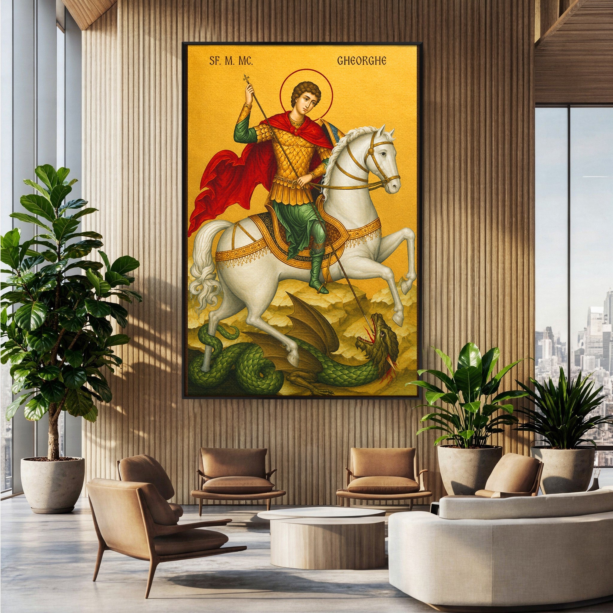 Tablou Canvas Premium LuxCanva® H1108, Sfantul Gheorghe Si Dragonul, Religie, Izbavire, Rugaciune, Credinta, Dormitor, Culori Vibrante