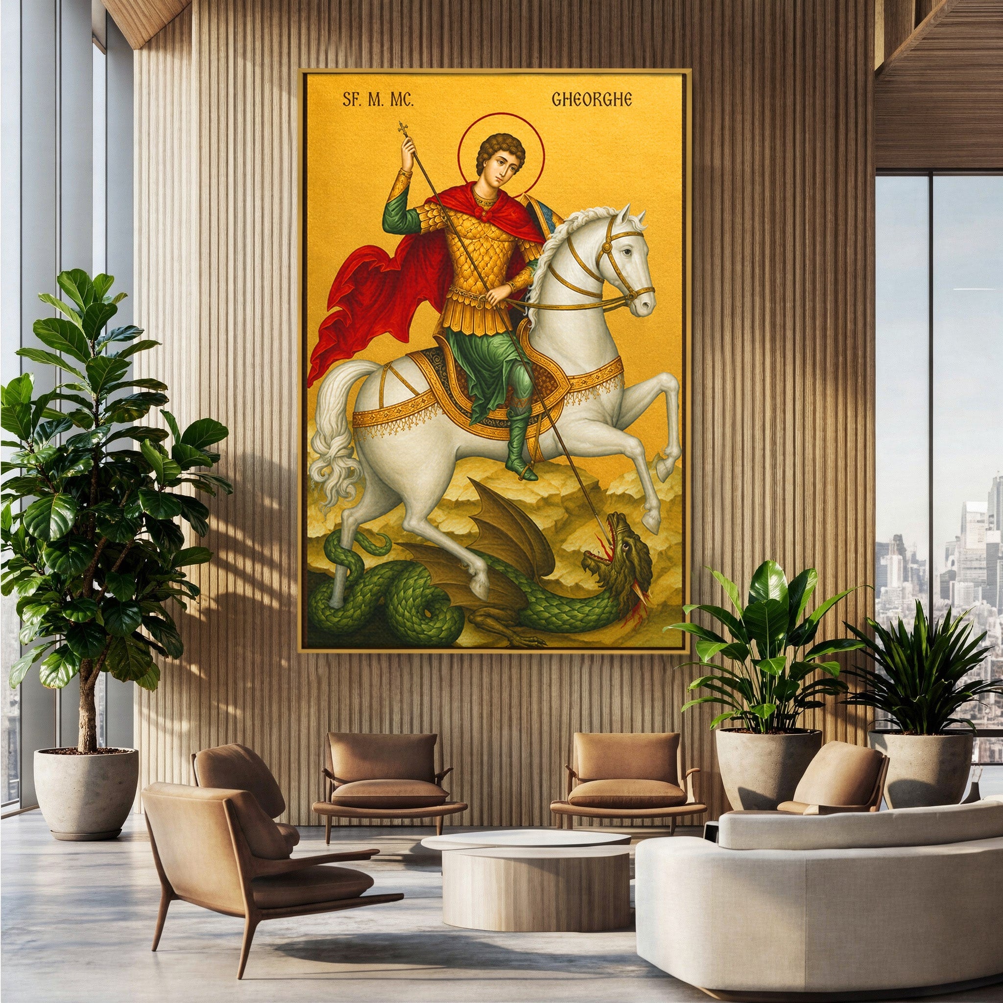 Tablou Canvas Premium LuxCanva® H1108, Sfantul Gheorghe Si Dragonul, Religie, Izbavire, Rugaciune, Credinta, Dormitor, Culori Vibrante