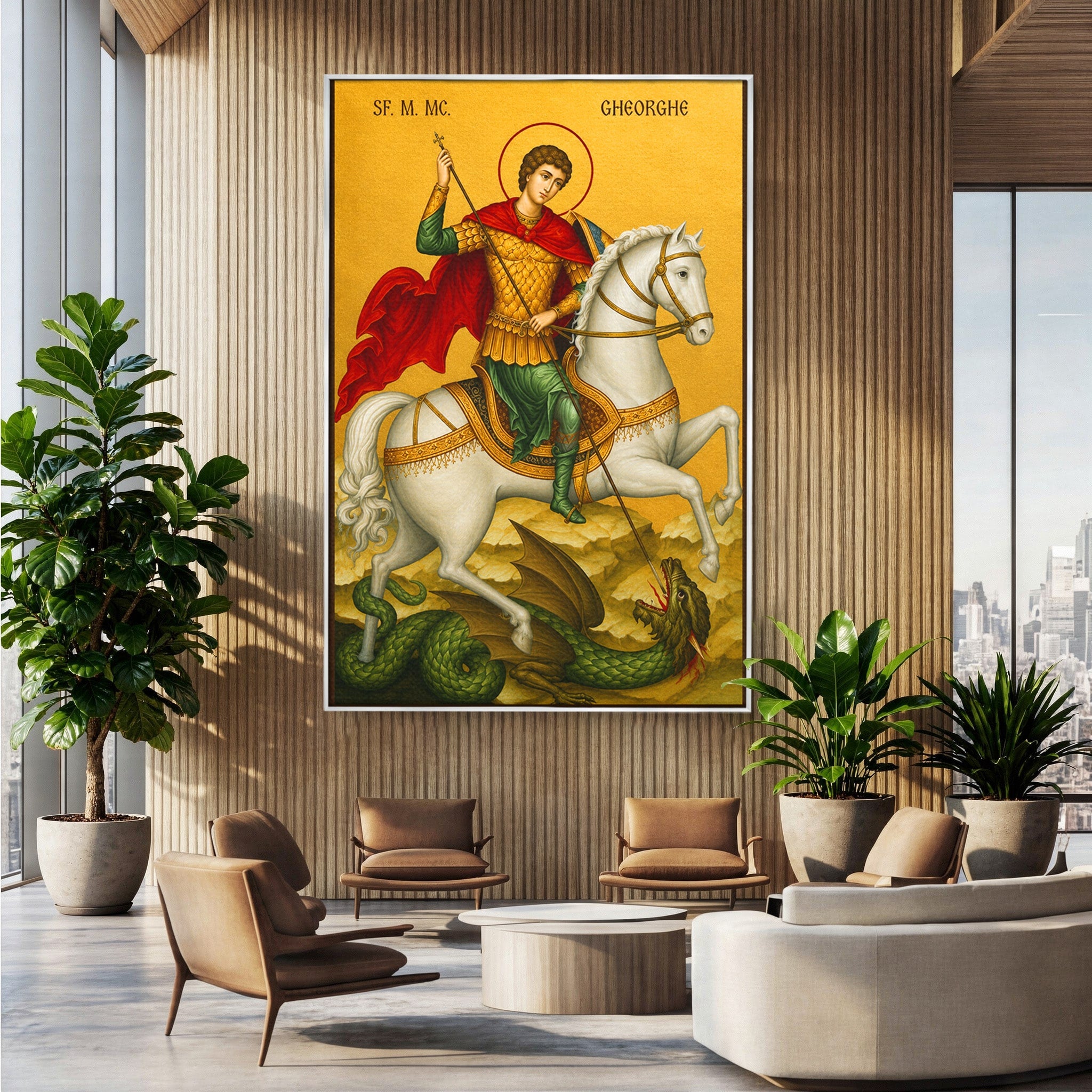 Tablou Canvas Premium LuxCanva® H1108, Sfantul Gheorghe Si Dragonul, Religie, Izbavire, Rugaciune, Credinta, Dormitor, Culori Vibrante