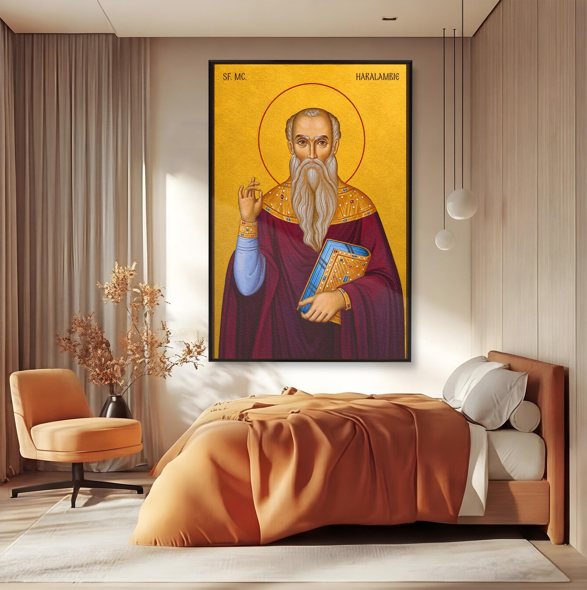 Tablou Canvas Premium LuxCanva® H1109, Sfantul Haralambie, Icoana, Religie, Spiritualitate, Minuni, Dormitor, Birou, Culori Vibrante