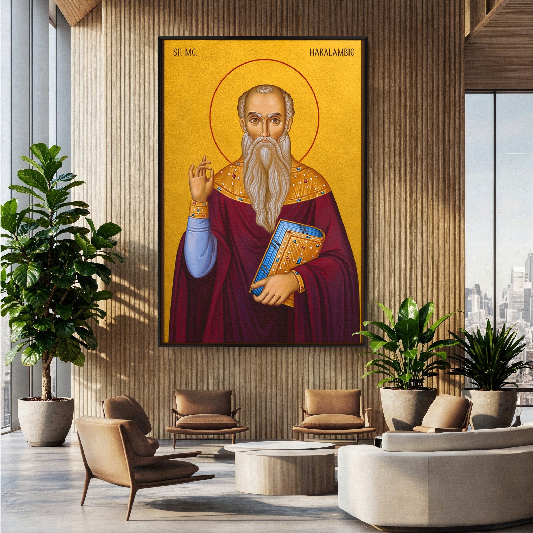 Tablou Canvas Premium LuxCanva® H1109, Sfantul Haralambie, Icoana, Religie, Spiritualitate, Minuni, Dormitor, Birou, Culori Vibrante