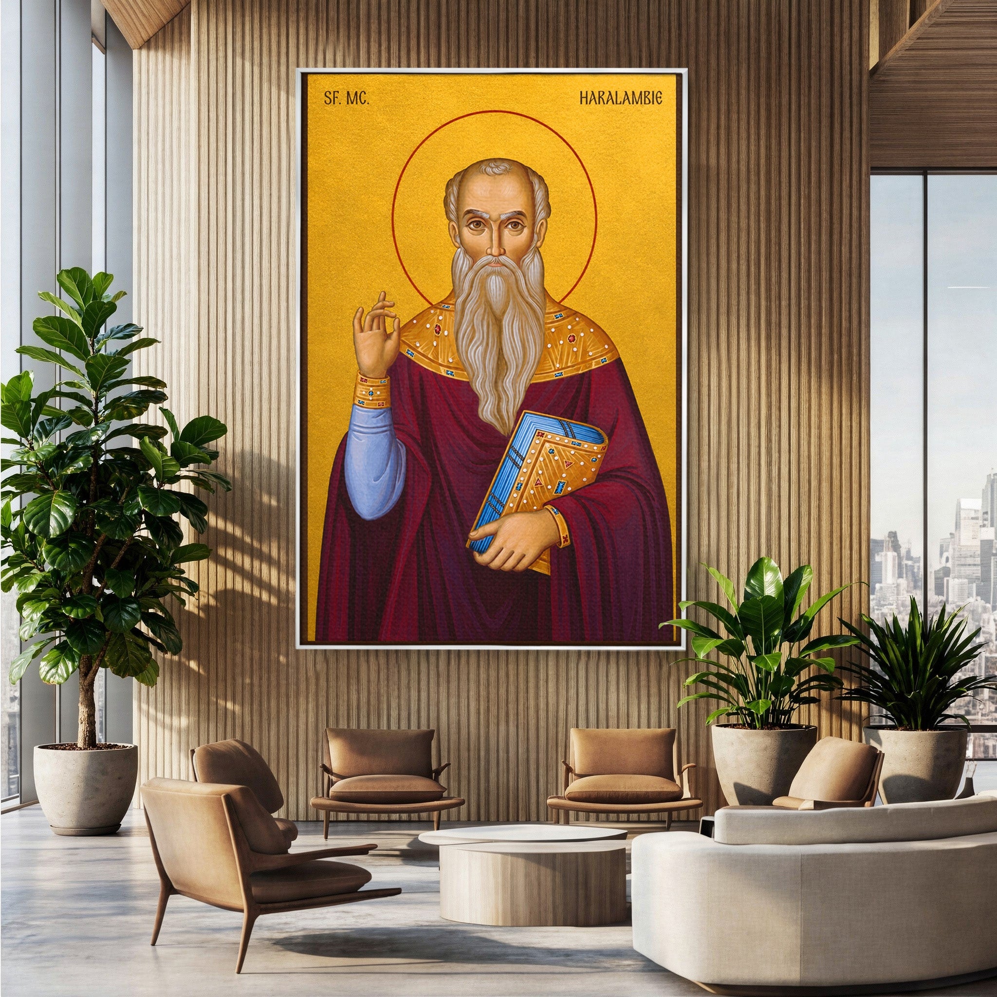 Tablou Canvas Premium LuxCanva® H1109, Sfantul Haralambie, Icoana, Religie, Spiritualitate, Minuni, Dormitor, Birou, Culori Vibrante