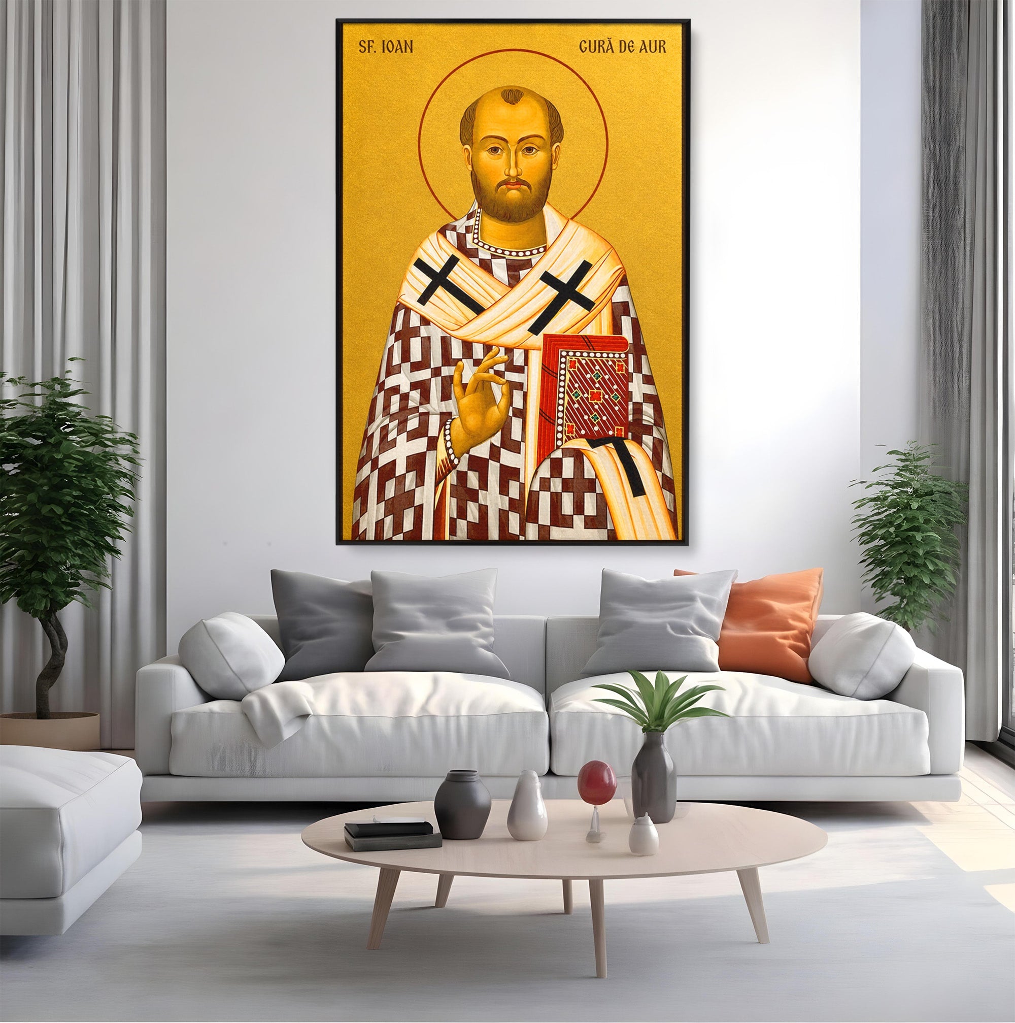 Tablou Canvas Premium LuxCanva® H1110, Sfantul Ioan Gura De Aur, Religie, Icoana, Sfintenie, Spiritualitate, Dormitor, Birou, Culori Vibrante