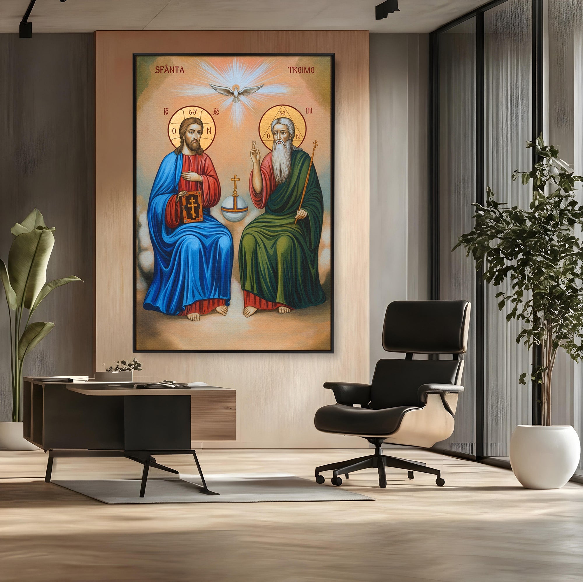 Tablou Canvas Premium LuxCanva® H1111, Sfanta Treime, Religie, Icoana, Spiritualitate, Sfinti, Living, Dormitor, Culori Vibrante