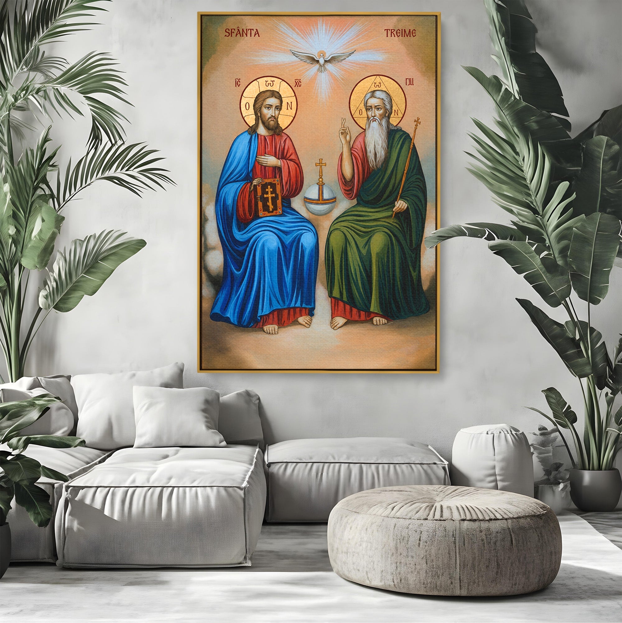 Tablou Canvas Premium LuxCanva® H1111, Sfanta Treime, Religie, Icoana, Spiritualitate, Sfinti, Living, Dormitor, Culori Vibrante