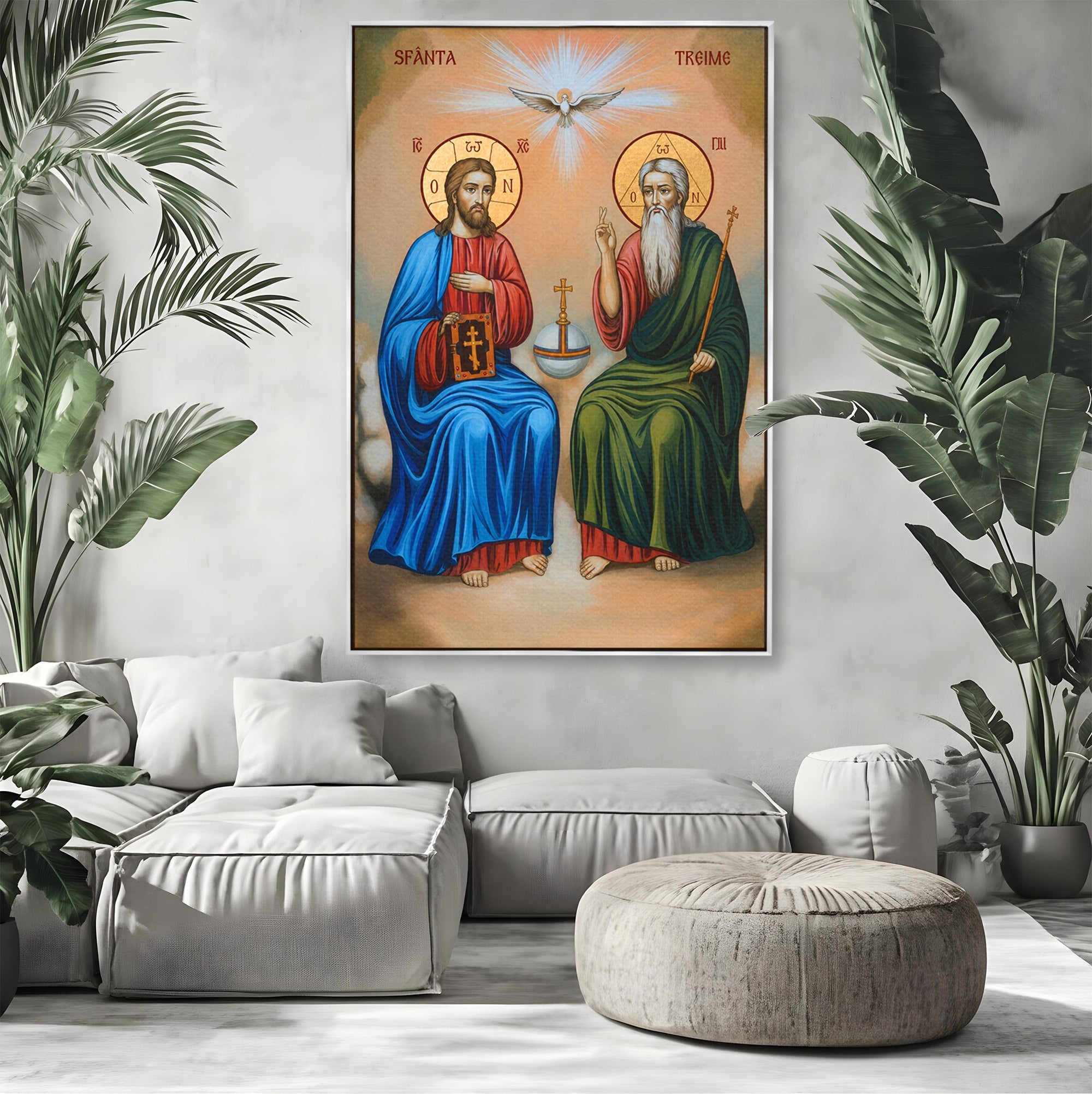 Tablou Canvas Premium LuxCanva® H1111, Sfanta Treime, Religie, Icoana, Spiritualitate, Sfinti, Living, Dormitor, Culori Vibrante