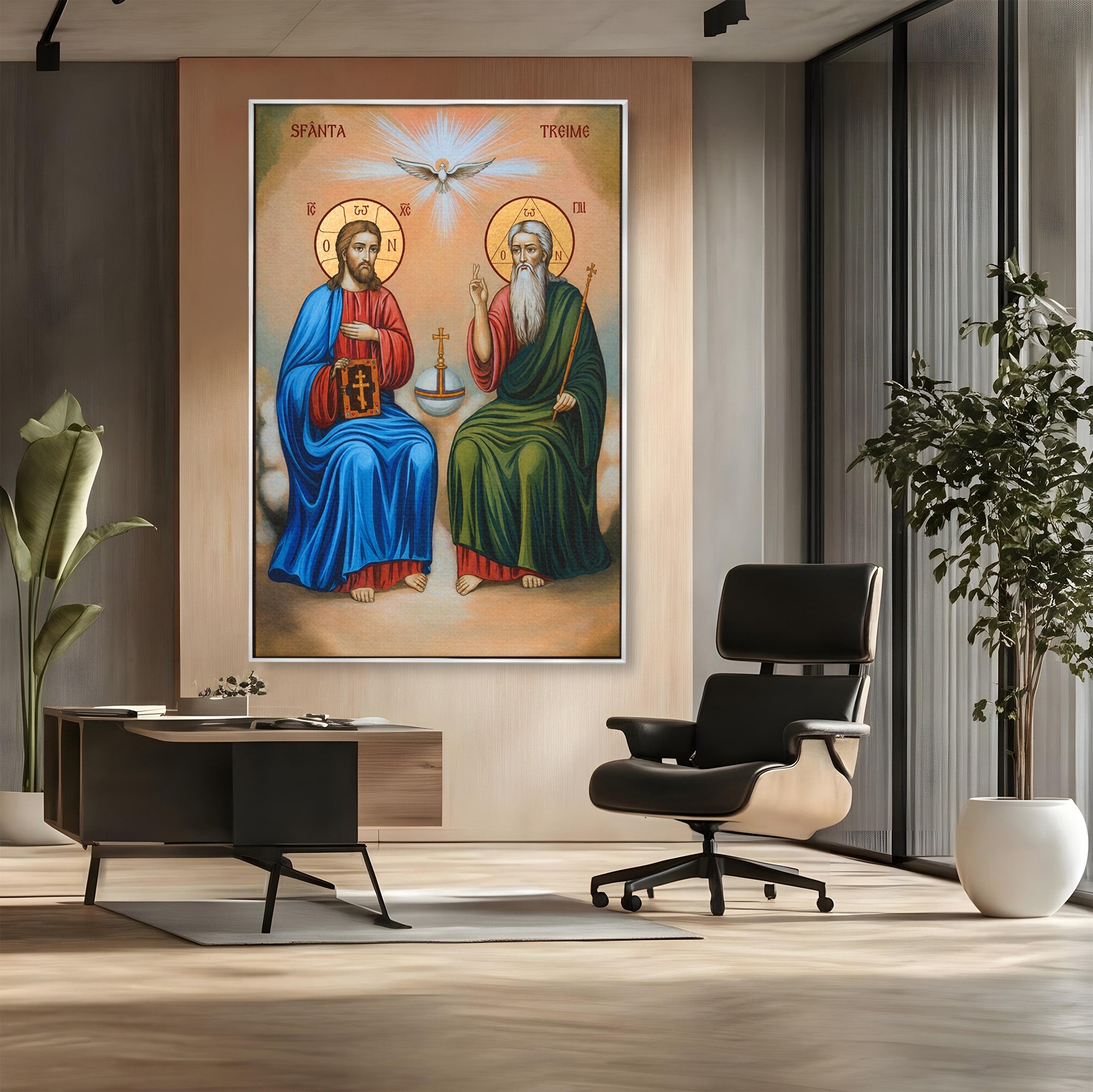 Tablou Canvas Premium LuxCanva® H1111, Sfanta Treime, Religie, Icoana, Spiritualitate, Sfinti, Living, Dormitor, Culori Vibrante