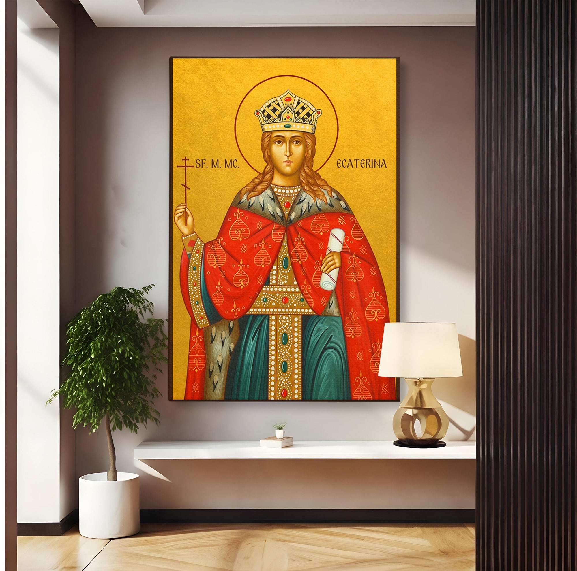 Tablou Canvas Premium LuxCanva® H1112, Sfanta Mucenita Ecaterina, Religie, Icoana, Portret, Dormitor, Hol, Culori Vibrante
