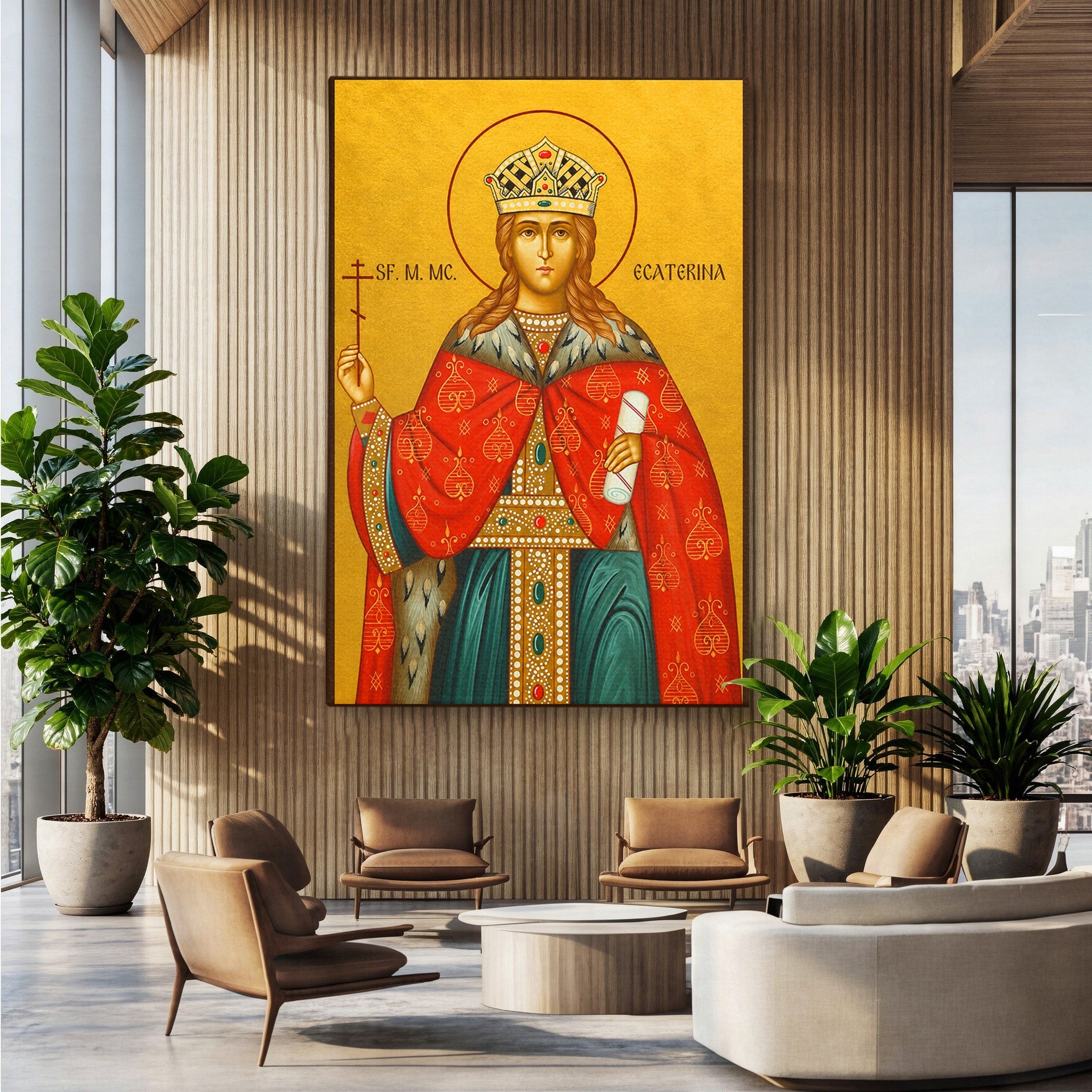 Tablou Canvas Premium LuxCanva® H1112, Sfanta Mucenita Ecaterina, Religie, Icoana, Portret, Dormitor, Hol, Culori Vibrante
